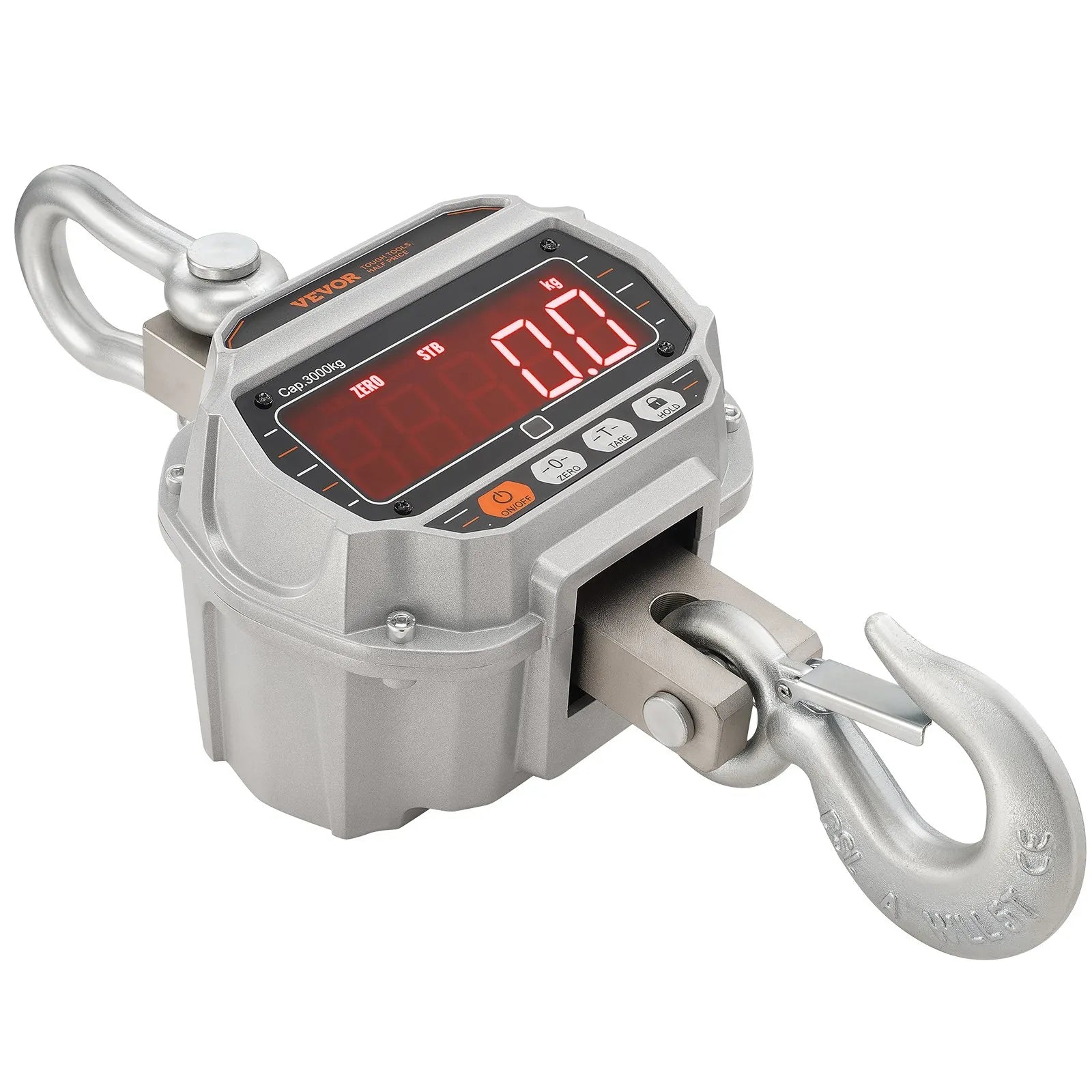 VEVOR Digital Crane Scale, 6600 lbs/3000 kg, Industrial Heavy Duty Hanging Scale with Remote Control, Cast Aluminum Case & LED Screen, High Precision for Construction, Factory, Farm, Hunting (Silver)
