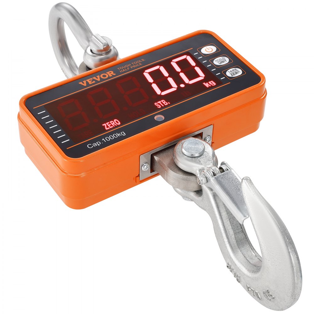 VEVOR Digital Crane Scale, 2200 lbs/1000 kg, Industrial Heavy Duty Hanging Scale with Remote Control, Cast Aluminum Case & LED Screen, High Precision for Construction, Factory, Farm, Hunting (Orange) 