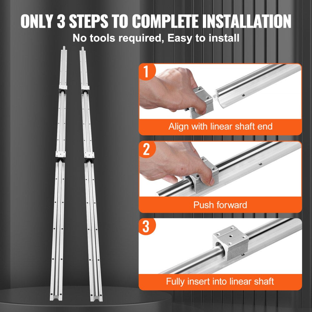 VEVOR Linear Guide Rail Set, SBR16 2000mm, 2 PCS 78.7 in/2000 mm SBR16 Guide Rails and 4 PCS SBR16UU Slide Blocks, Linear Rails and Bearings Kit for Automated Machines DIY Project CNC Router Machines 