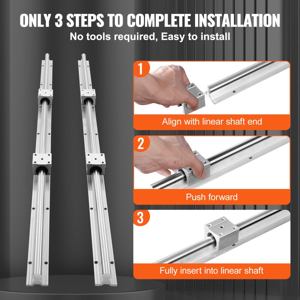 VEVOR Linear Guide Rail Set, SBR20 1000mm, 2 PCS 39.4 in/1000 mm SBR20 Guide Rails and 4 PCS SBR20UU Slide Blocks, Linear Rails and Bearings Kit for Automated Machines DIY Project CNC Router Machines 