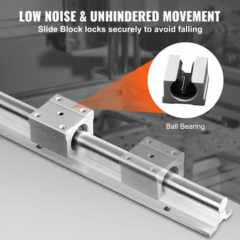 VEVOR Linear Guide Rail Set, SBR20 800mm, 2 PCS 31.5 in/800 mm SBR20 Guide Rails and 4 PCS SBR20UU Slide Blocks, Linear Rails and Bearings Kit for Automated Machines DIY Project CNC Router Machines 