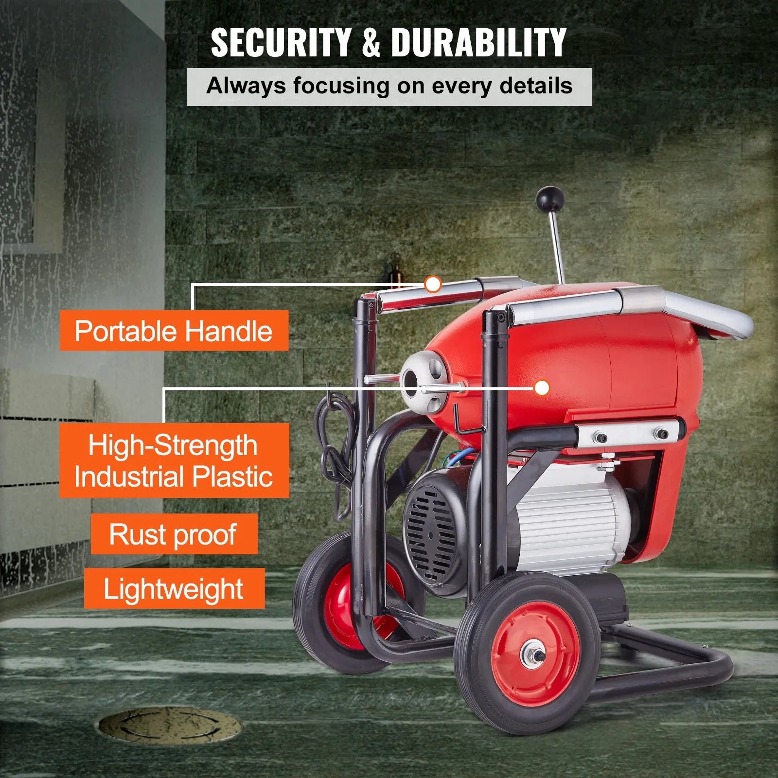 VEVOR Drain Cleaner Machine 120FT x 6/5" 1100W Sectional Snake Auger Manual Feed