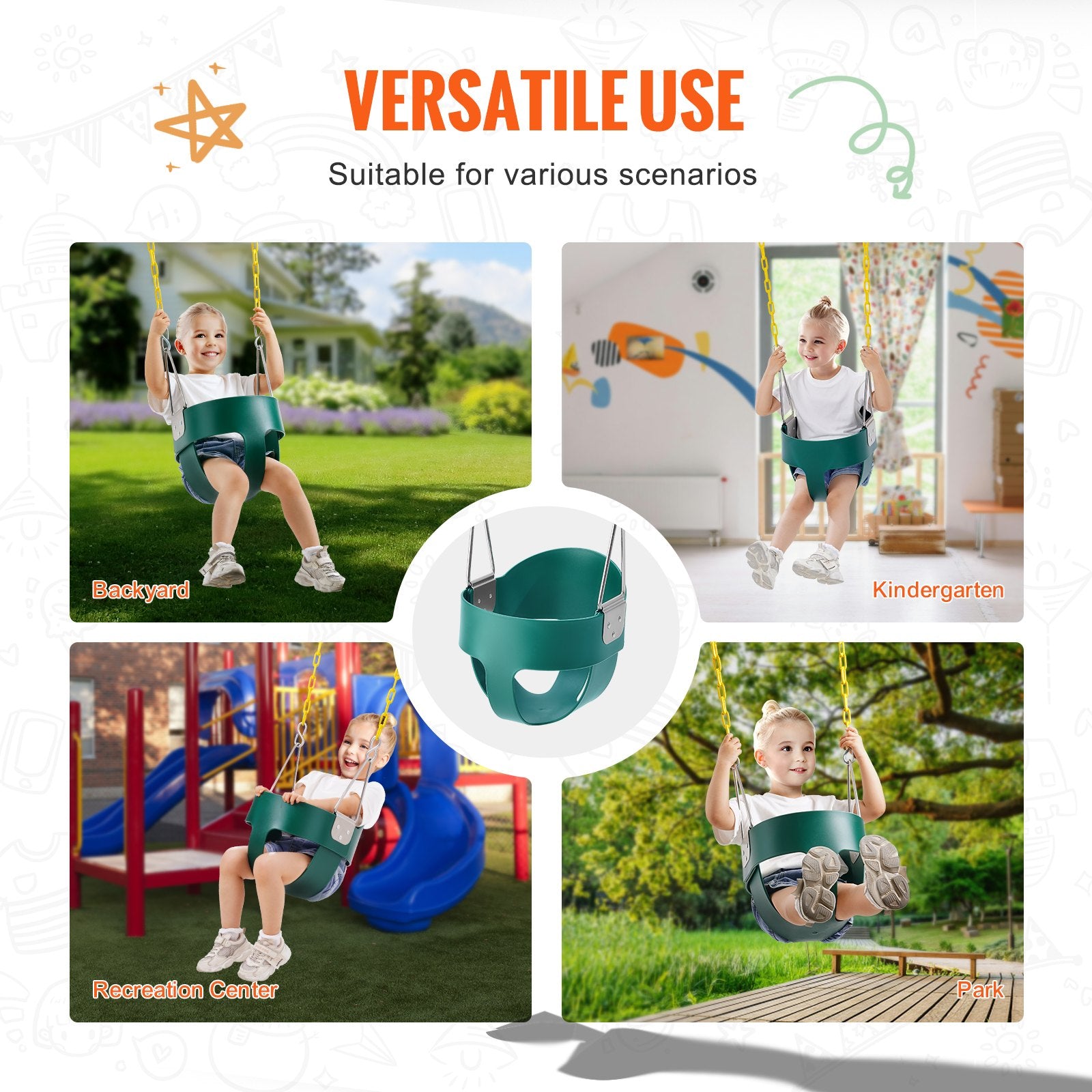 VEVOR Toddler Swing Seat High Back Full Bucket Baby Swing Seat Support 150 lbs 