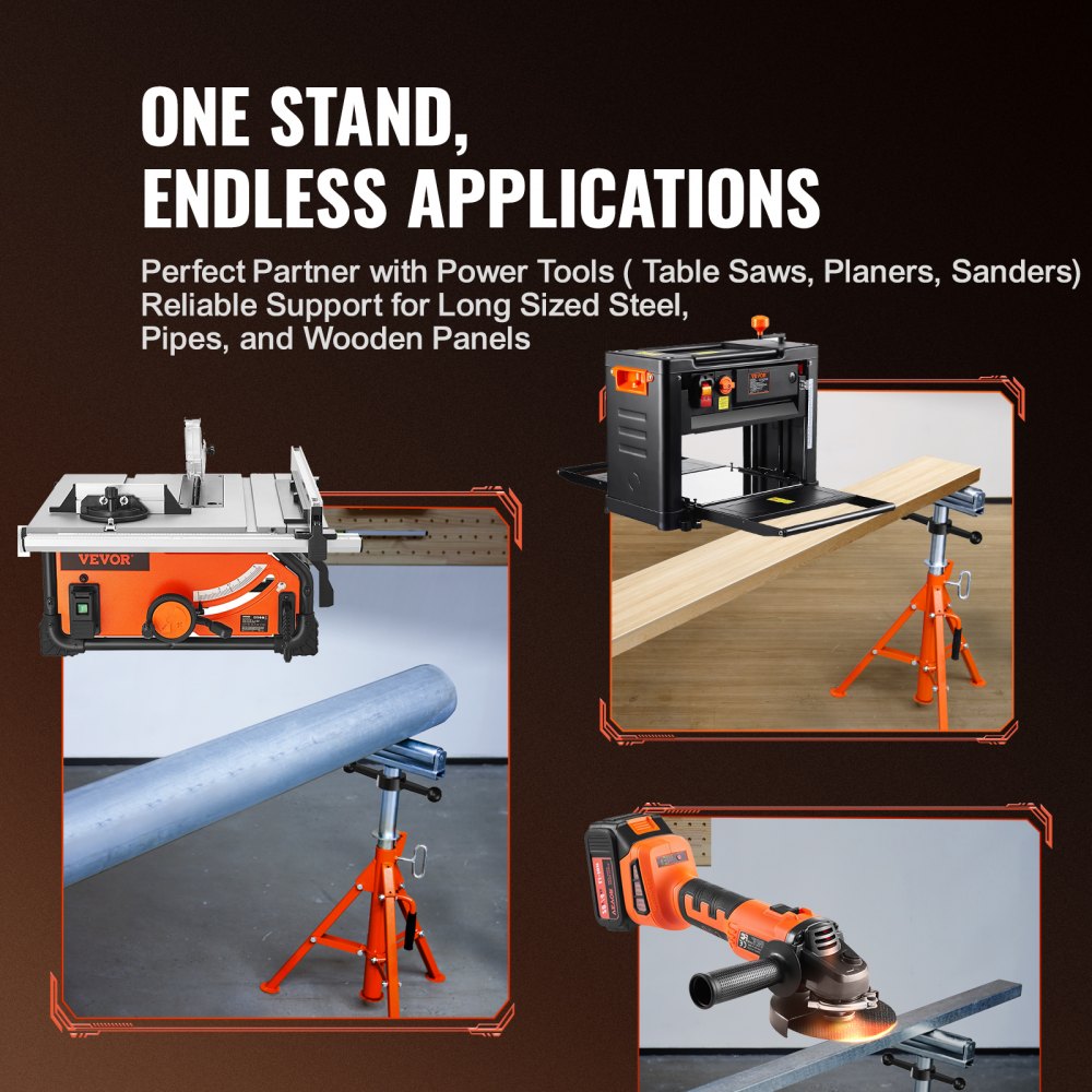 VEVOR Roller Stand, Heavy Duty 2500 LBS Load Capacity, 27.6"-52" Height Adjustable, 45# Steel Folding Roller Support Stand for Long Boards, Metal Pipes or Bars 