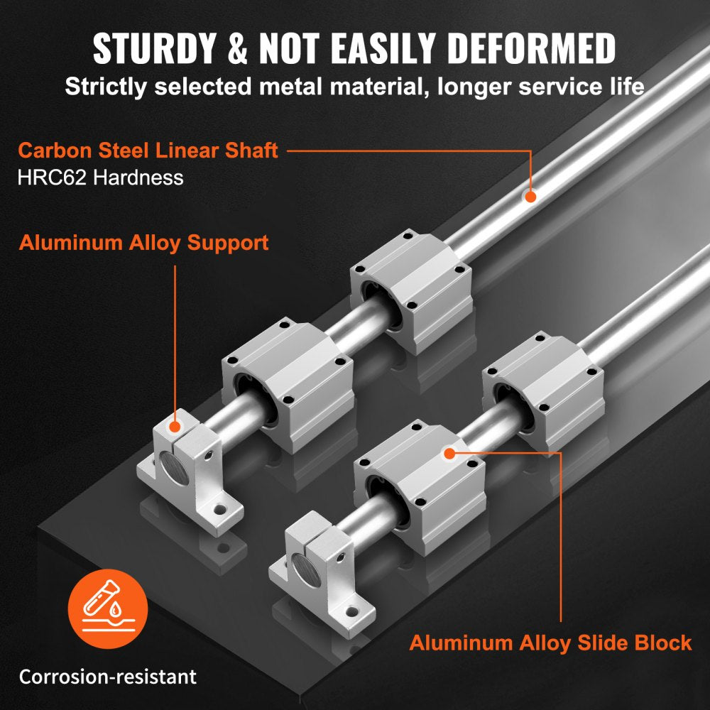 VEVOR Linear Guide Rail Set, SFC20 1000mm, 2 PCS 39.4 in/1000 mm SFC20 Guide Rails 4 PCS SC20 Slide Blocks 4 PCS Rail Supports, Linear Rails and Bearings Kit for Automated Machines CNC DIY Project 