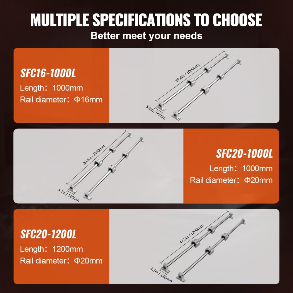 VEVOR Linear Guide Rail Set, SFC20 1000mm, 2 PCS 39.4 in/1000 mm SFC20 Guide Rails 4 PCS SC20 Slide Blocks 4 PCS Rail Supports, Linear Rails and Bearings Kit for Automated Machines CNC DIY Project 