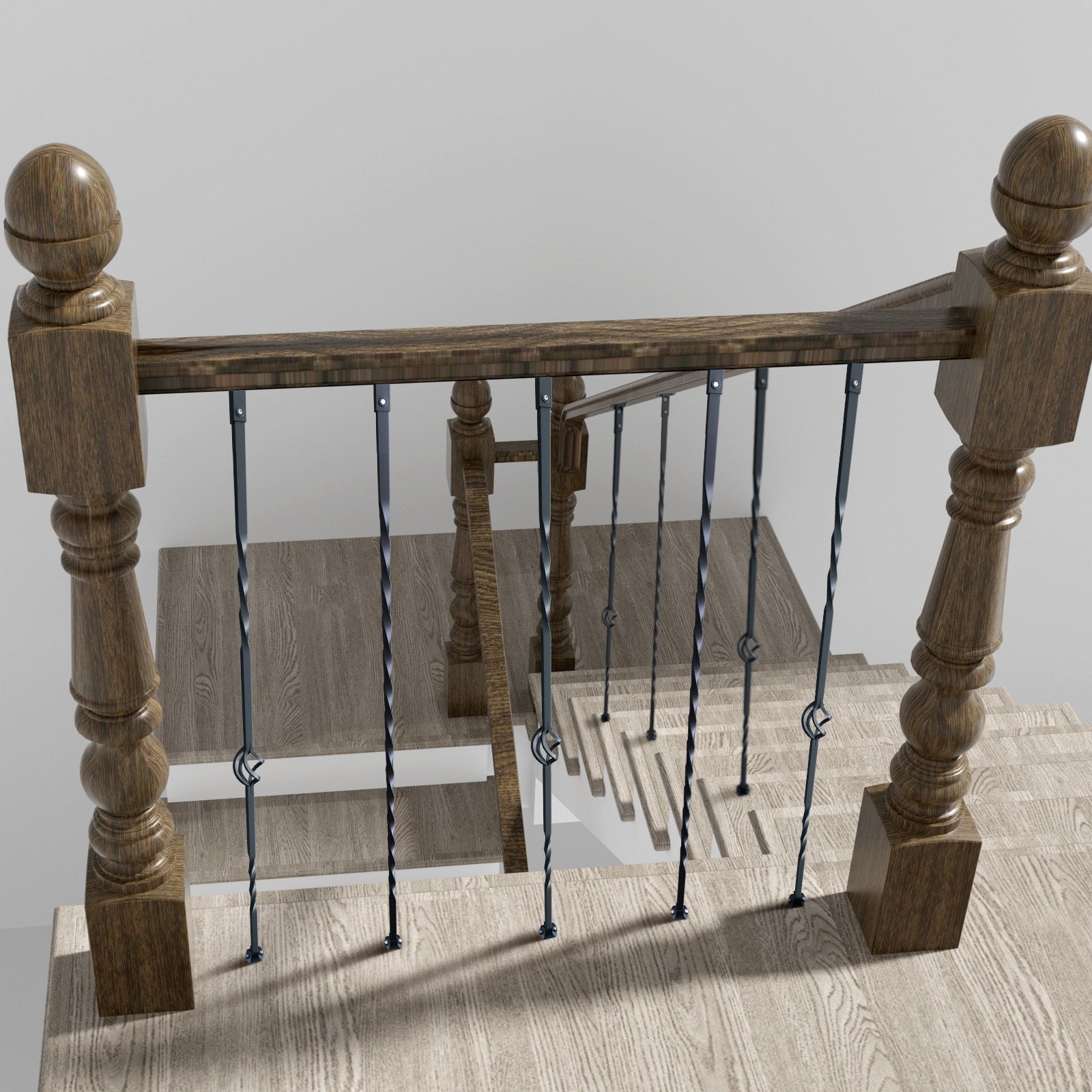 VEVOR Staircase Metal Balusters, 44'' x 1/2" Galvanized Steel Decorative Banister Spindles, 10 Pack Deck Baluster with Hollow Single Baskets, Twists, Spiral Stair Railing w/ Shoes & Screws 