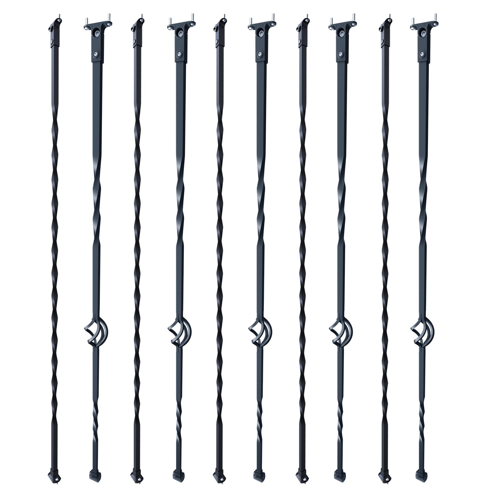 VEVOR Staircase Metal Balusters, 44'' x 1/2" Galvanized Steel Decorative Banister Spindles, 10 Pack Deck Baluster with Hollow Single Baskets, Twists, Spiral Stair Railing w/ Shoes & Screws 