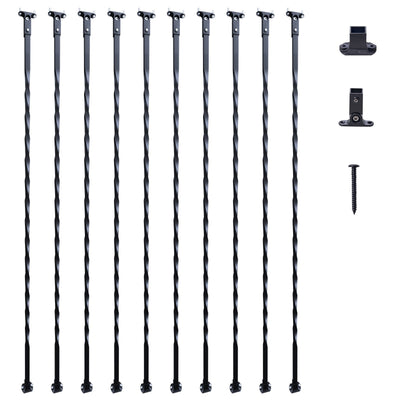 VEVOR Staircase Metal Balusters, 44'' x 1/2" Galvanized Steel Decorative Banister Spindles, 10 Pack Deck Baluster with Hollow Twists, Satin Black Spiral Stair Railing with Shoes & Screws 