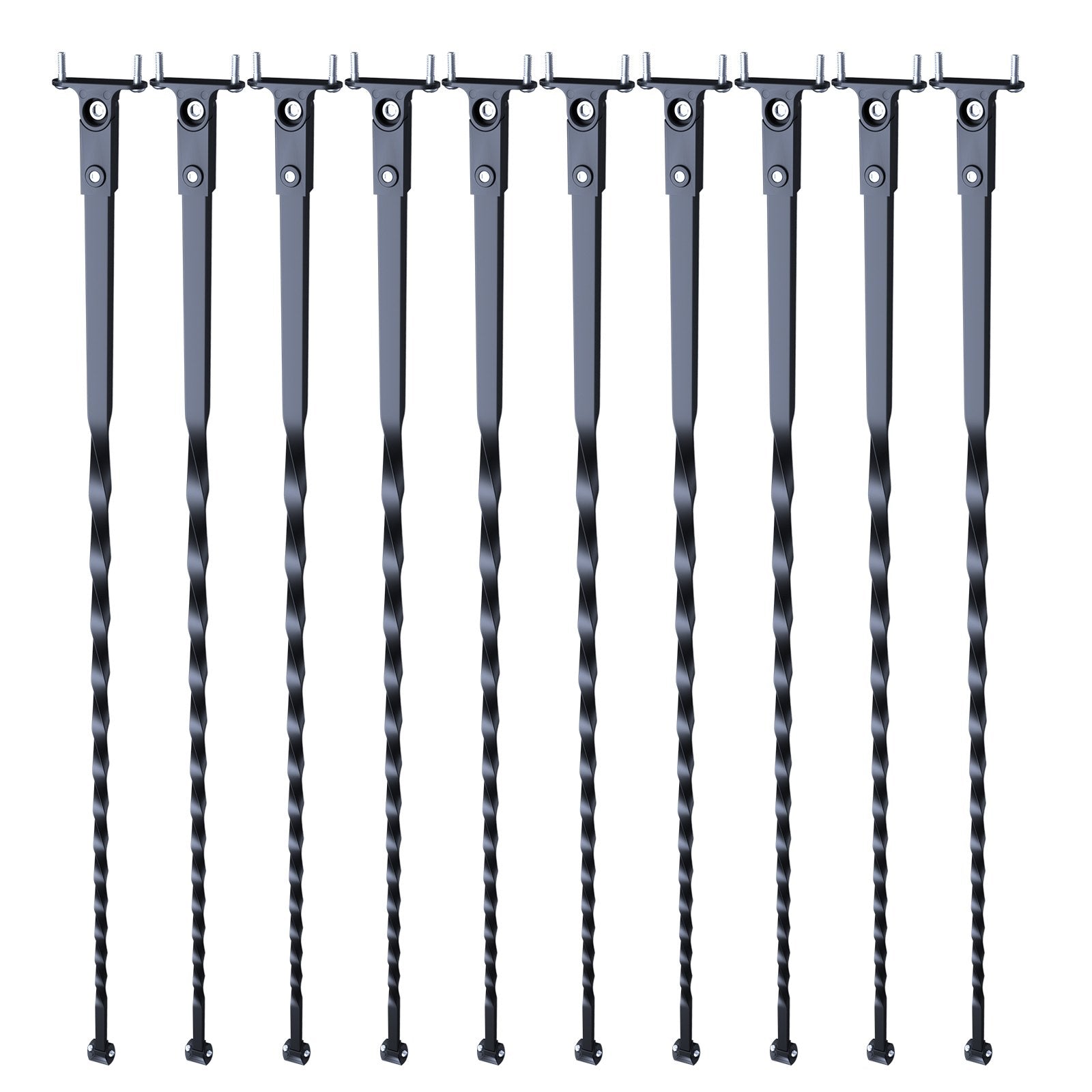 VEVOR Staircase Metal Balusters, 44'' x 1/2" Galvanized Steel Decorative Banister Spindles, 10 Pack Deck Baluster with Hollow Twists, Satin Black Spiral Stair Railing with Shoes & Screws 