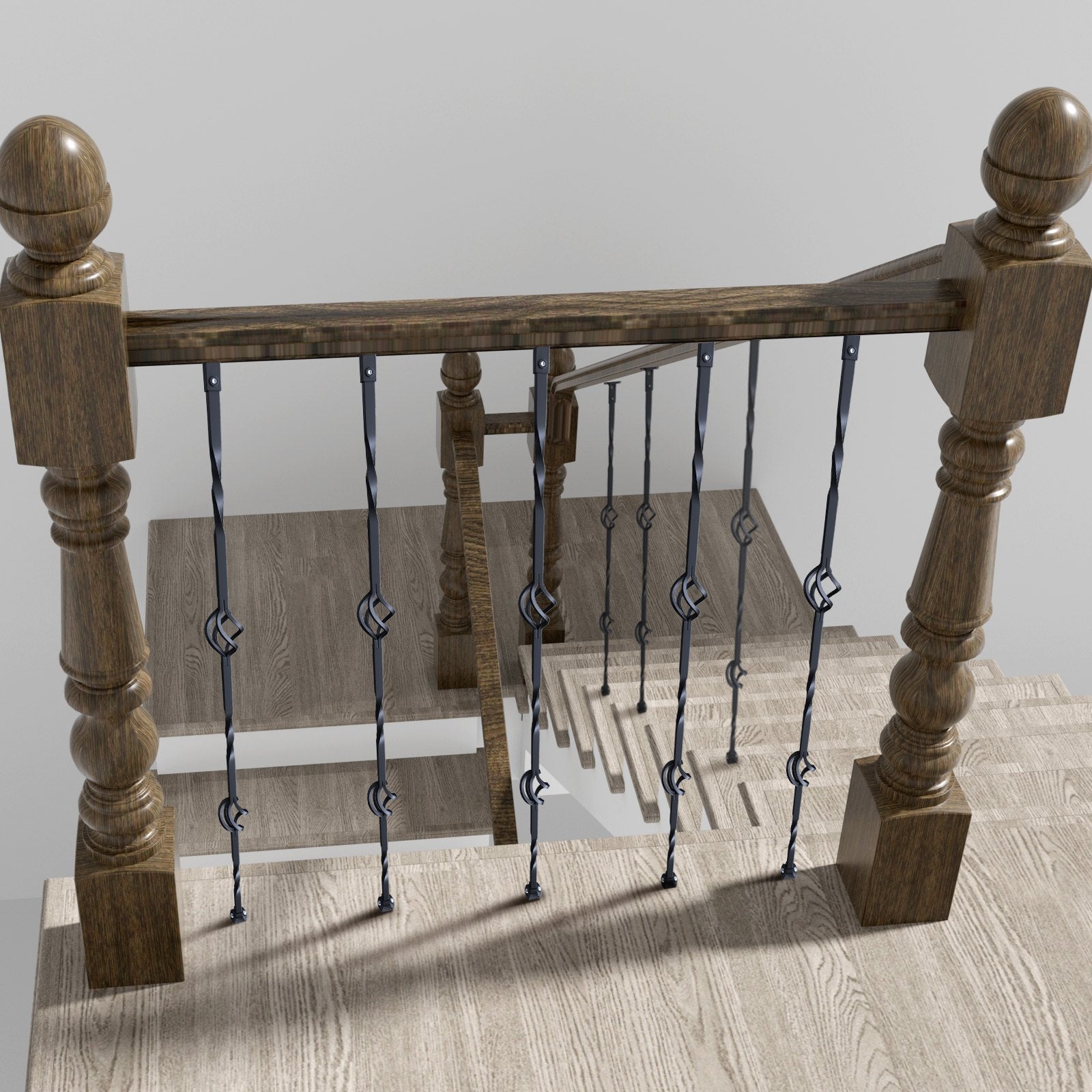 VEVOR Staircase Metal Balusters, 44'' x 1/2" Galvanized Steel Decorative Banister Spindles, 10 Pack Deck Baluster with Hollow Double Baskets, Spiral Stair Railing with Shoes & Screws 