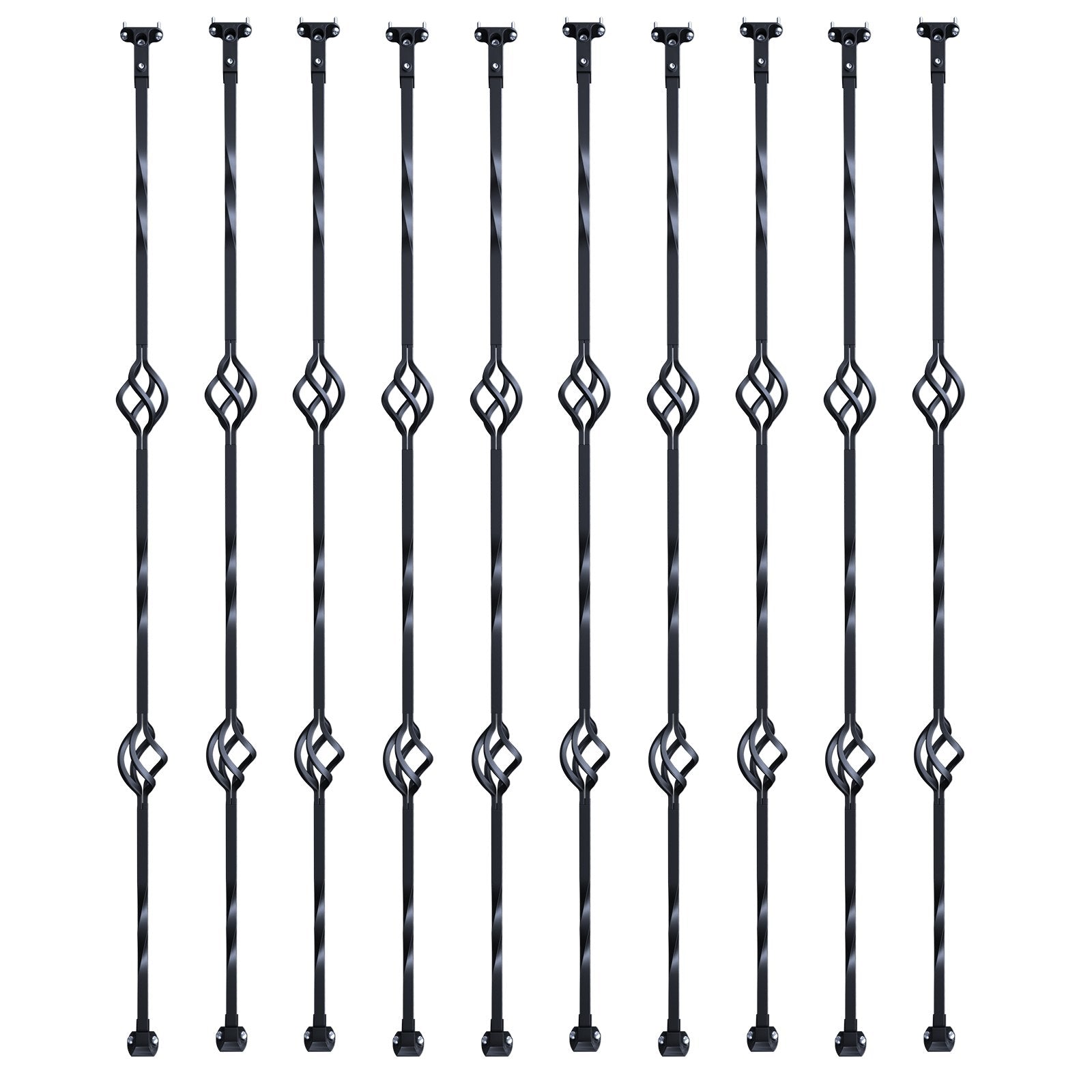 VEVOR Staircase Metal Balusters, 44'' x 1/2" Galvanized Steel Decorative Banister Spindles, 10 Pack Deck Baluster with Hollow Double Baskets, Spiral Stair Railing with Shoes & Screws 