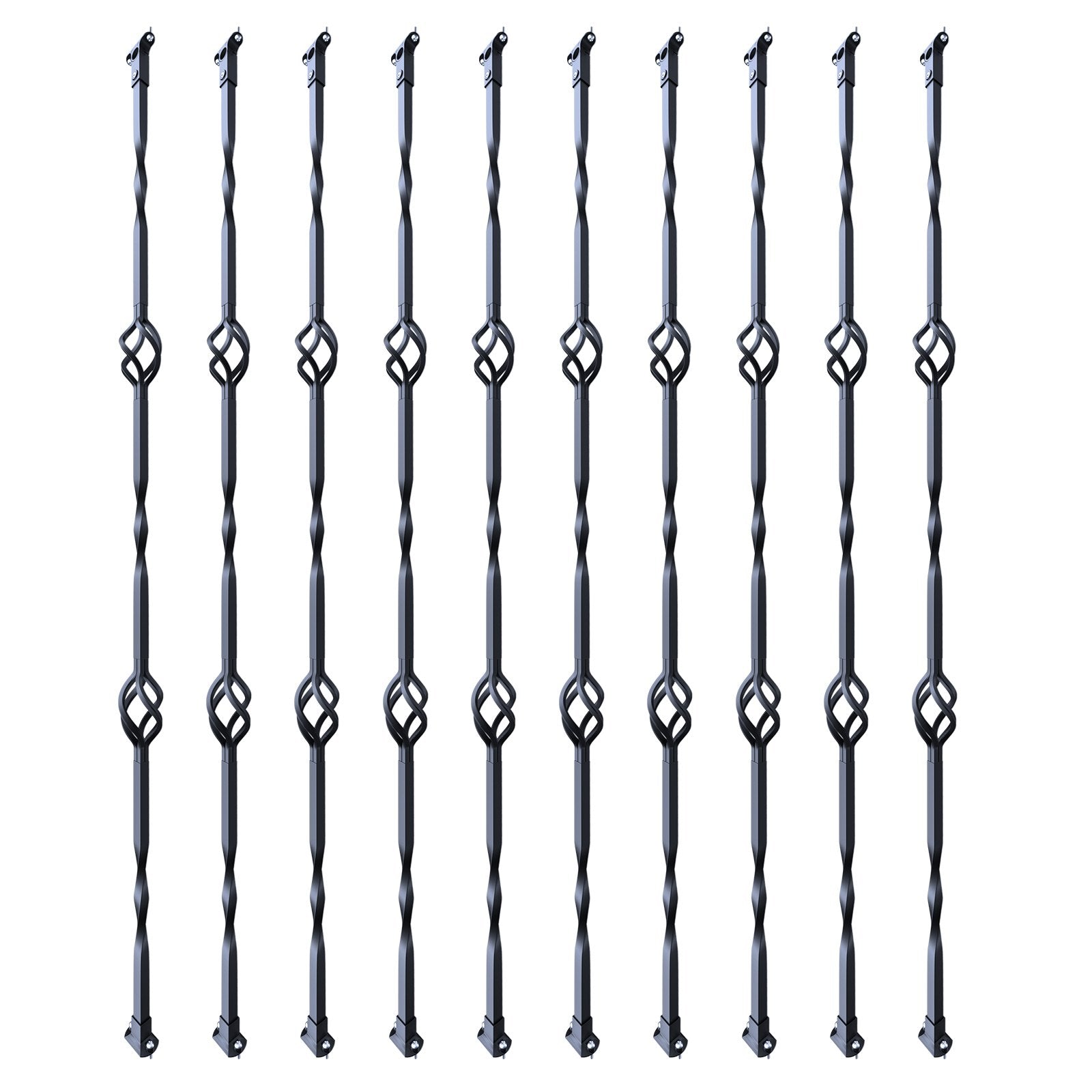 VEVOR Staircase Metal Balusters, 44'' x 1/2" Galvanized Steel Decorative Banister Spindles, 10 Pack Deck Baluster with Hollow Double Baskets, Spiral Stair Railing with Shoes & Screws 