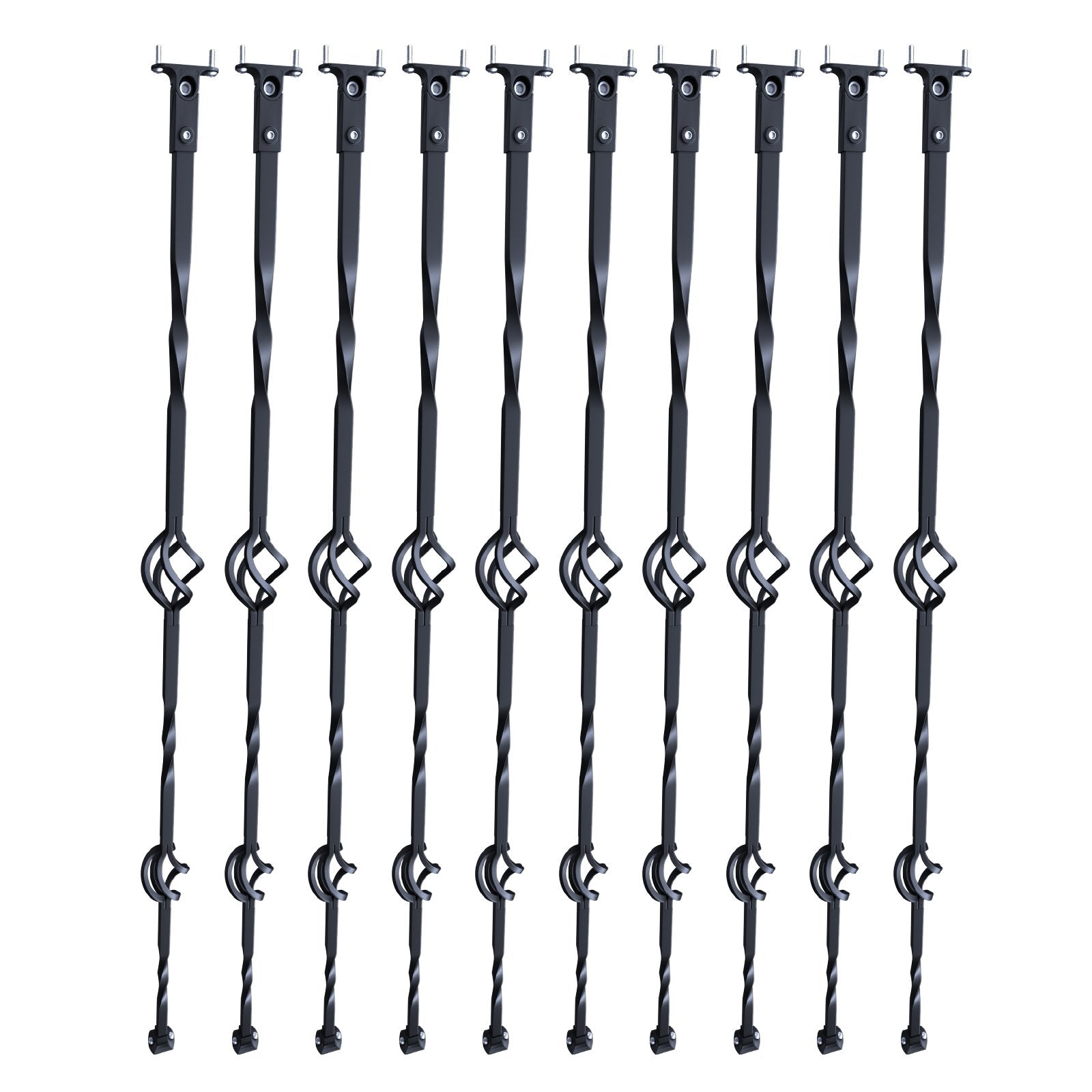 VEVOR Staircase Metal Balusters, 44'' x 1/2" Galvanized Steel Decorative Banister Spindles, 10 Pack Deck Baluster with Hollow Double Baskets, Spiral Stair Railing with Shoes & Screws 