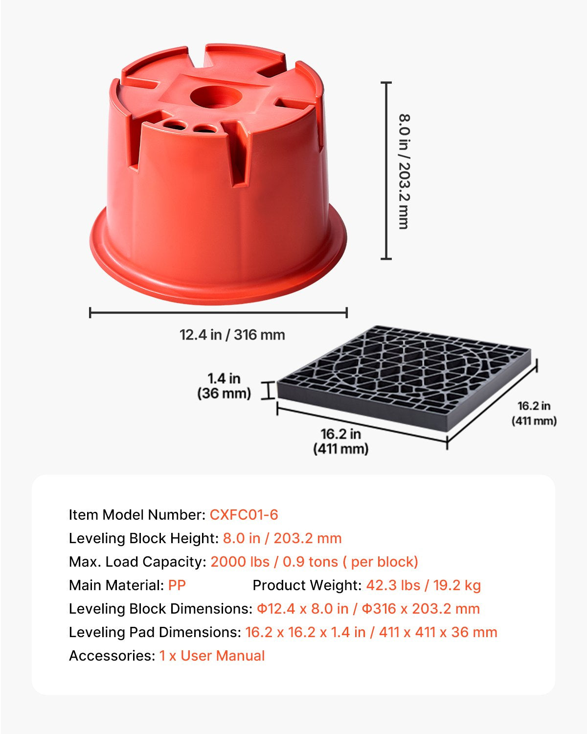 Trailer Jack Blocks 6 RV Leveling Blocks 8" High 2000 lbs with 2 Pads 