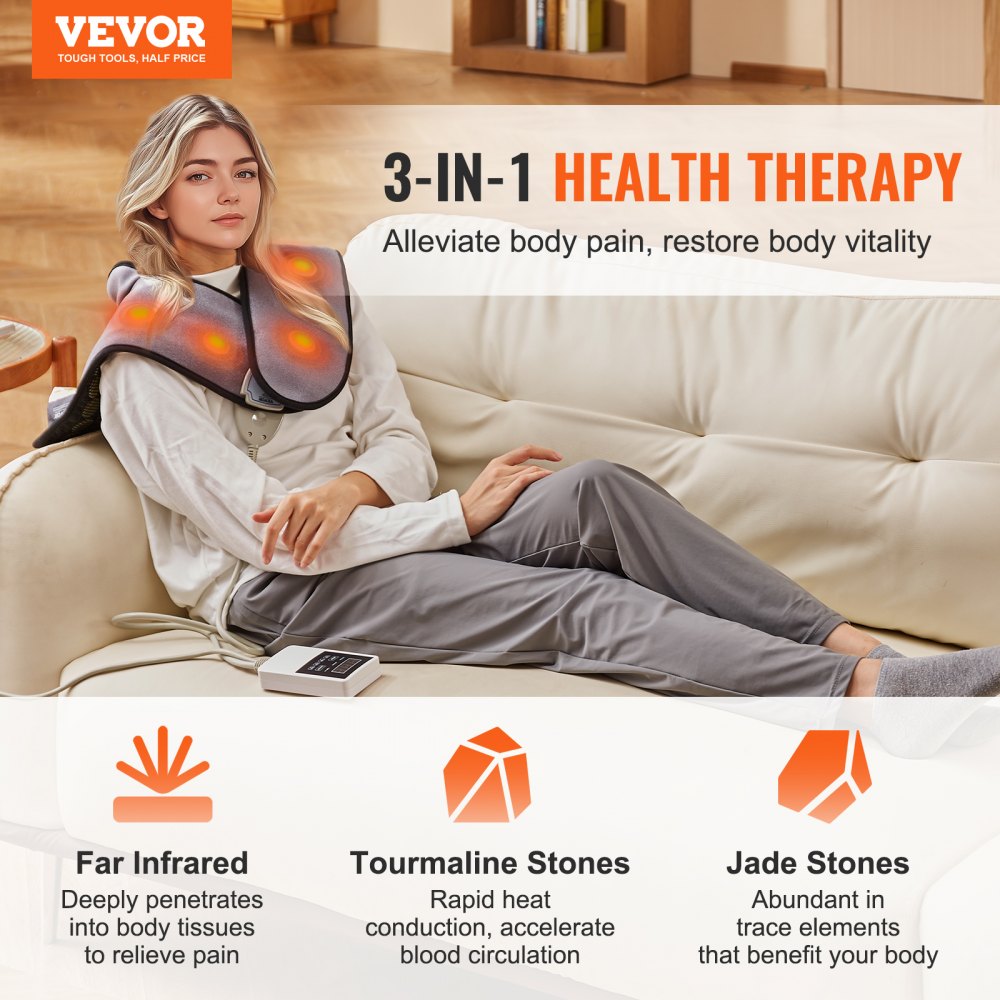 VEVOR Far Infrared Heating Pad 54 Natural Jade & 30 Tourmaline Stone Heating Pad 