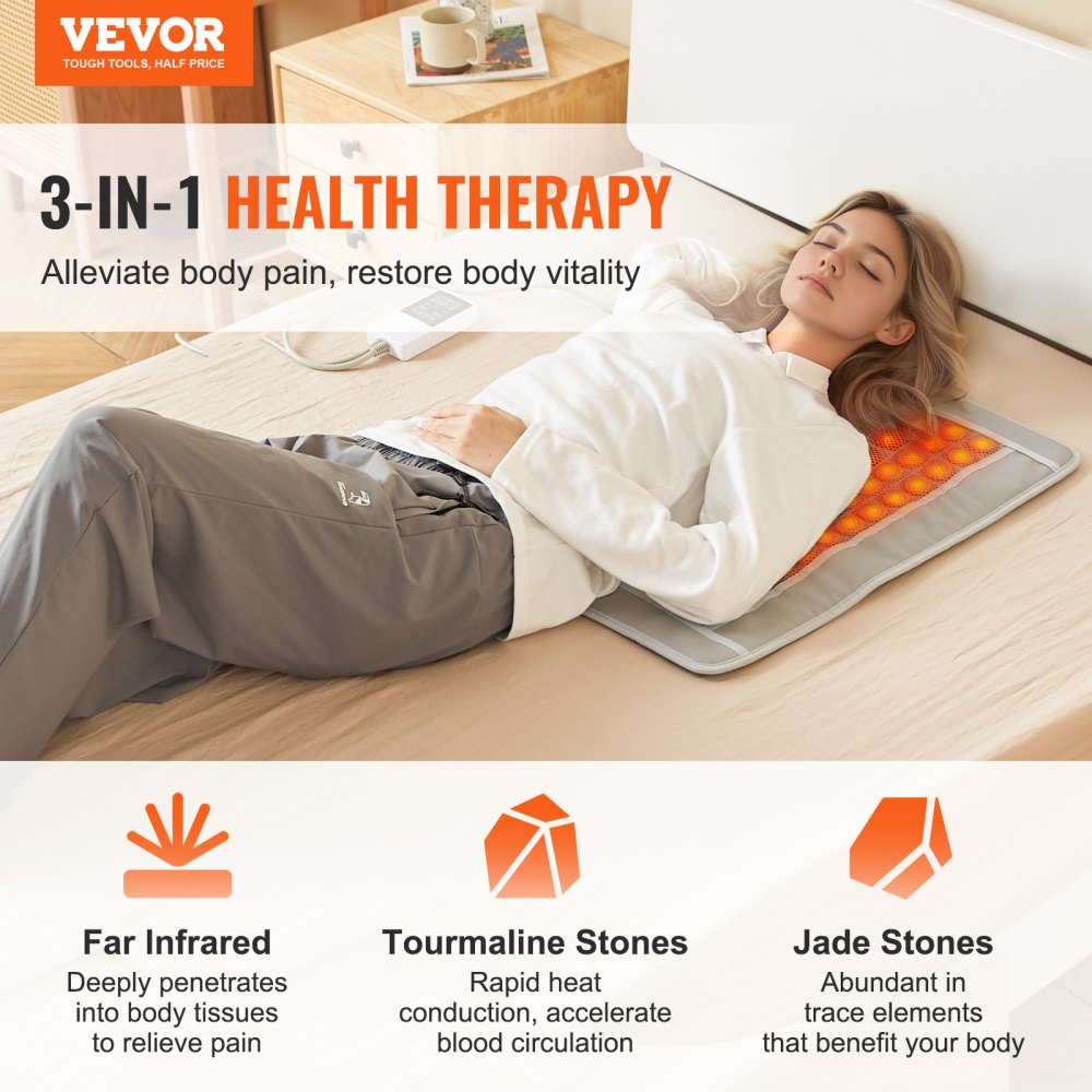 VEVOR Far Infrared Heating Pad 52 Natural Jade & 20 Tourmaline Stone Heating Pad 