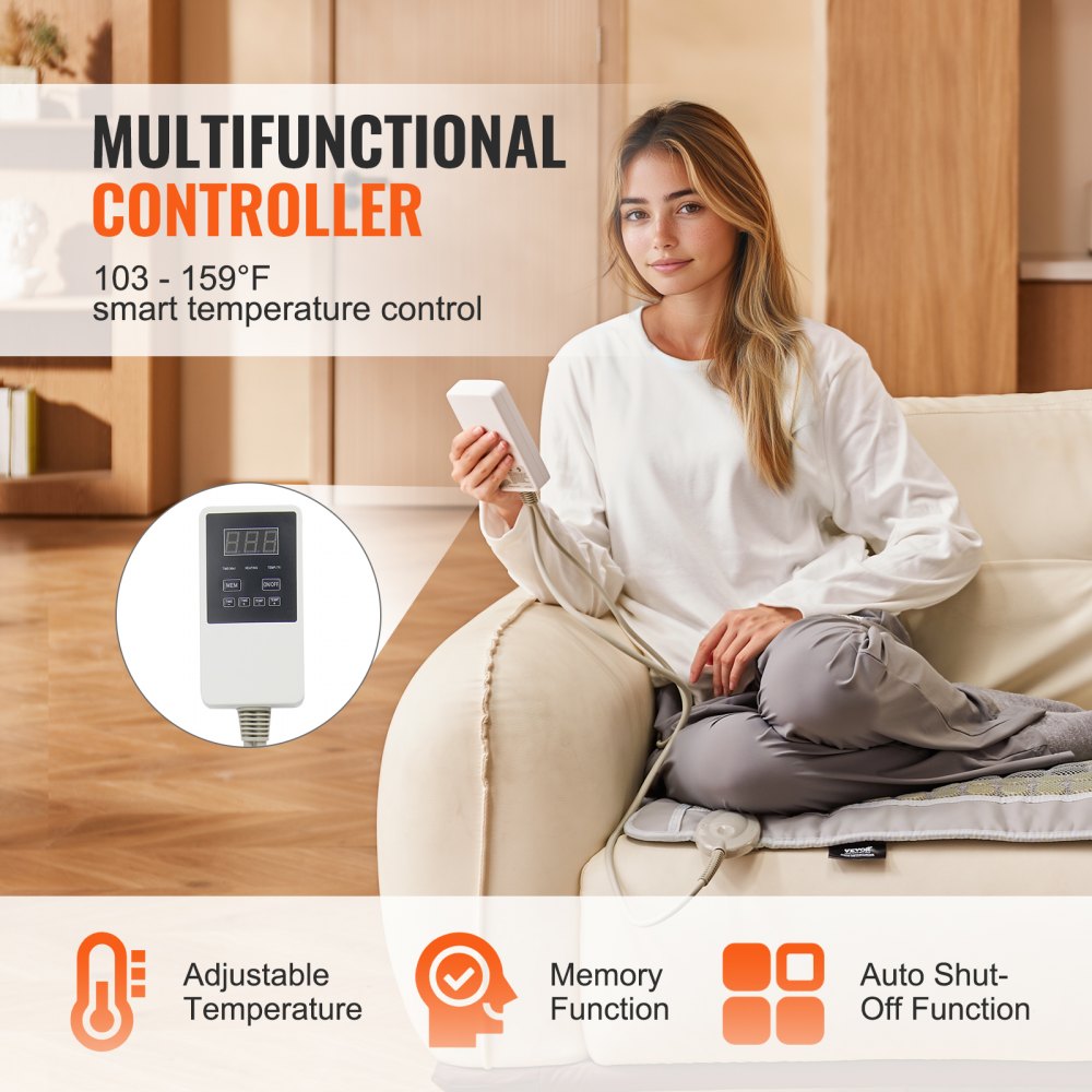 VEVOR Far Infrared Heating Pad 52 Natural Jade & 20 Tourmaline Stone Heating Pad 