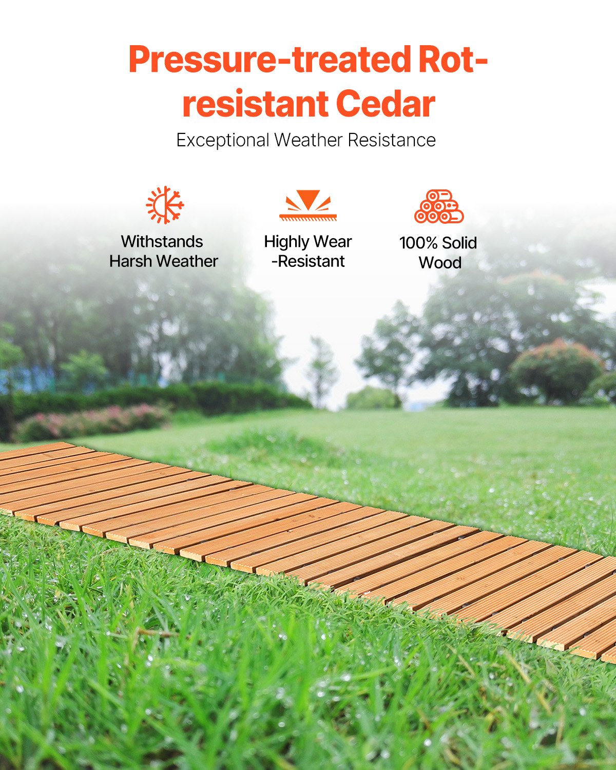VEVOR 16 ft L x 17 in W Straight Wooden Garden Pathway Roll Out Garden Walkway 