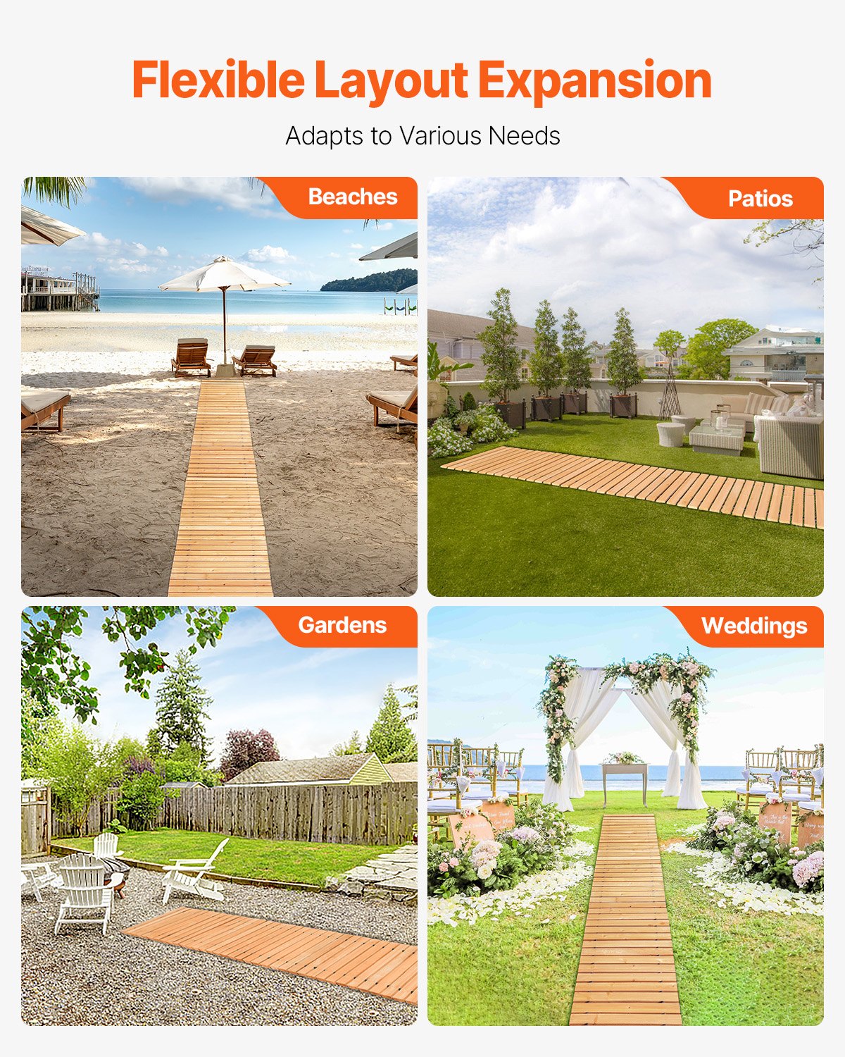 VEVOR 16 ft L x 17 in W Straight Wooden Garden Pathway Roll Out Garden Walkway 
