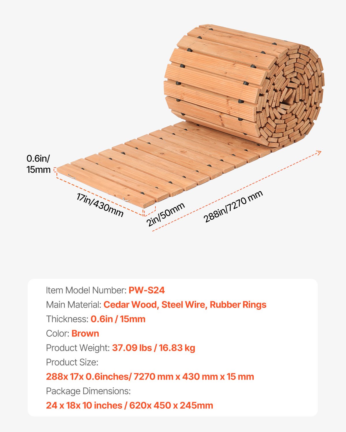 VEVOR 16 ft L x 17 in W Straight Wooden Garden Pathway Roll Out Garden Walkway 