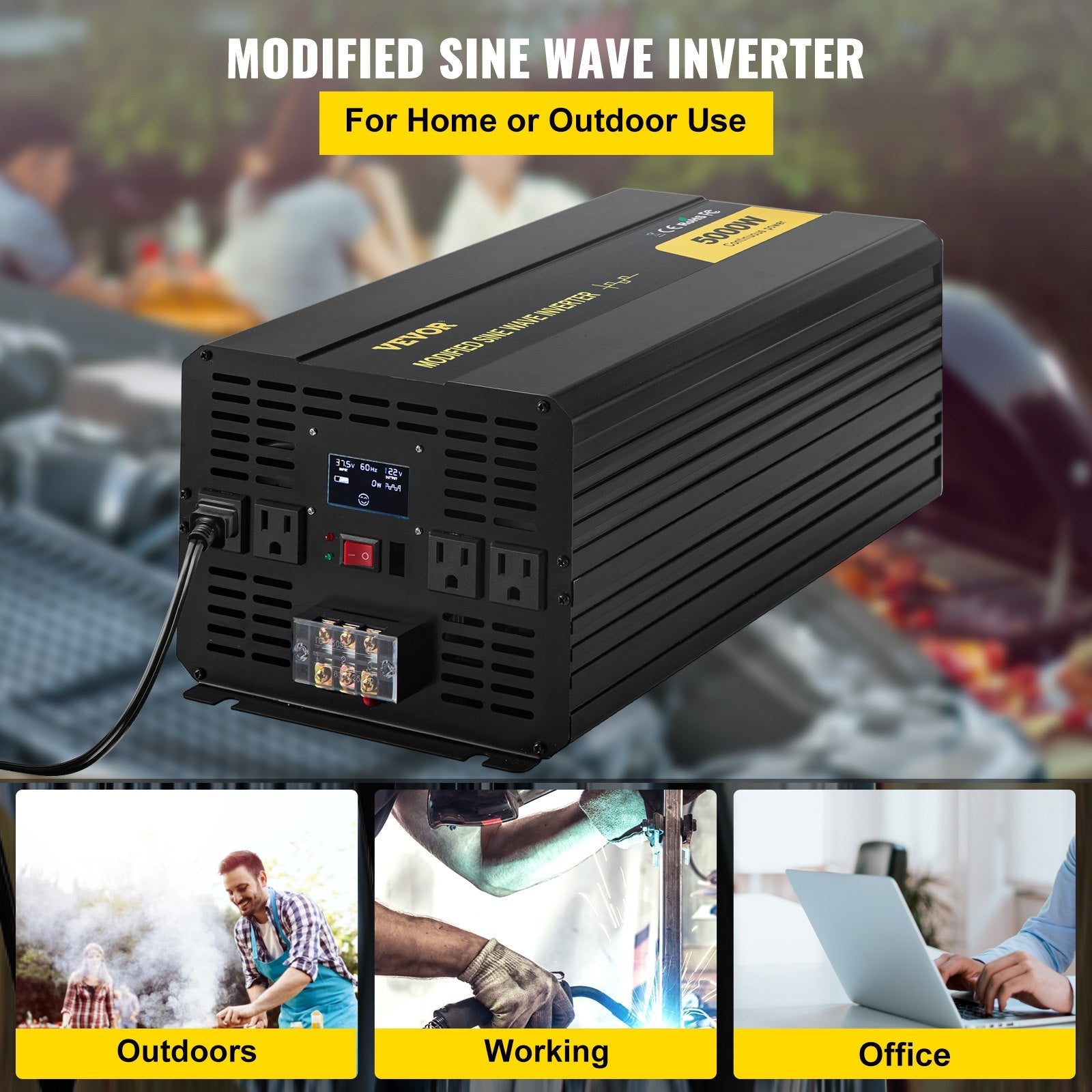VEVOR Power Inverter, 5000W Modified Sine Wave Inverter, DC 36V to AC 120V Car Converter, with LCD Screen, Remote Controller, LED Indicator, AC Outlets Inverter for Truck RV Car Boat Travel Camping 