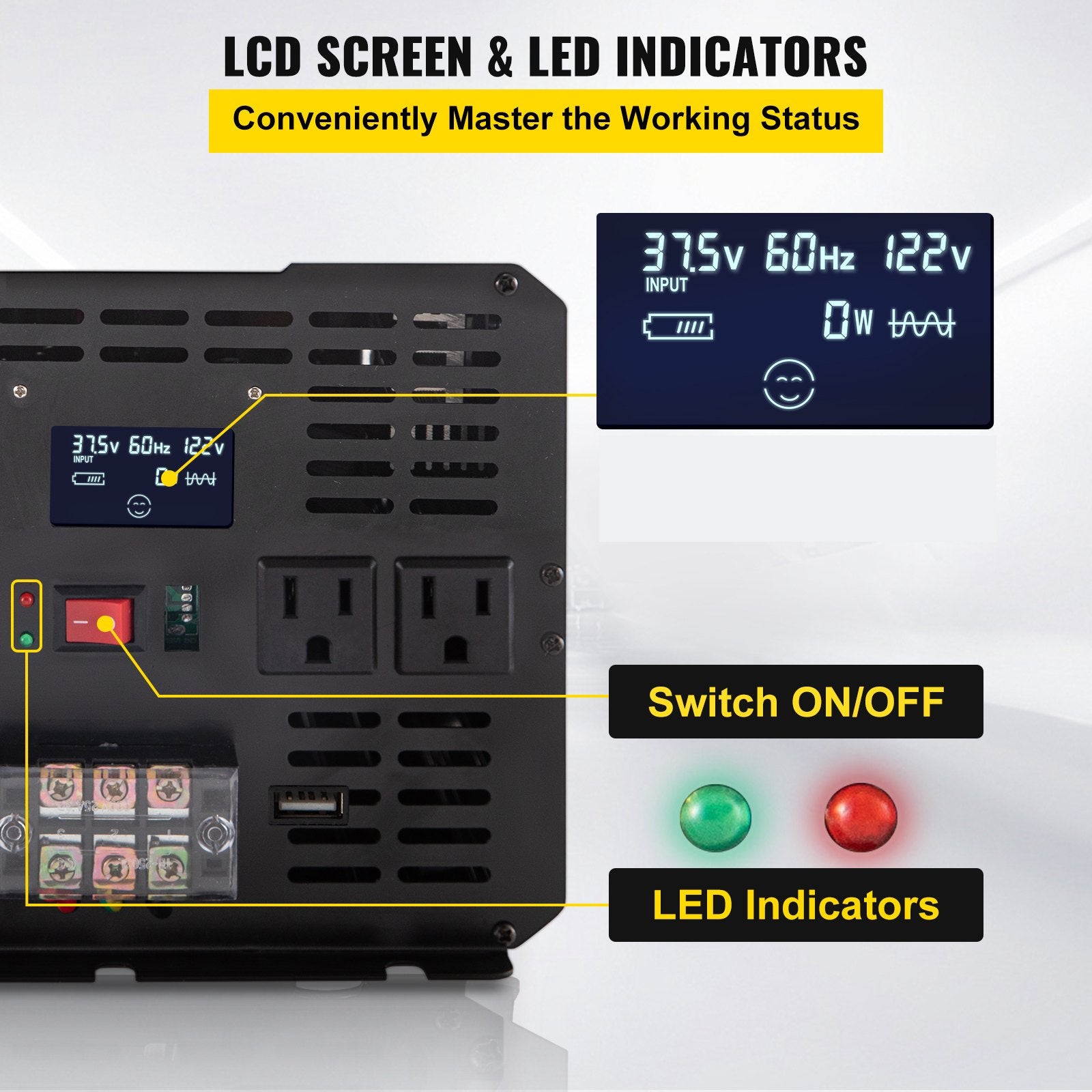 VEVOR Power Inverter, 5000W Modified Sine Wave Inverter, DC 36V to AC 120V Car Converter, with LCD Screen, Remote Controller, LED Indicator, AC Outlets Inverter for Truck RV Car Boat Travel Camping 