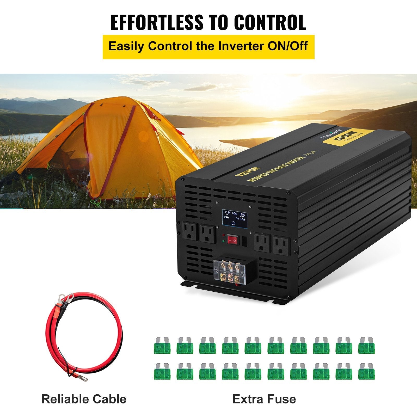 VEVOR Power Inverter, 5000W Modified Sine Wave Inverter, DC 36V to AC 120V Car Converter, with LCD Screen, Remote Controller, LED Indicator, AC Outlets Inverter for Truck RV Car Boat Travel Camping 