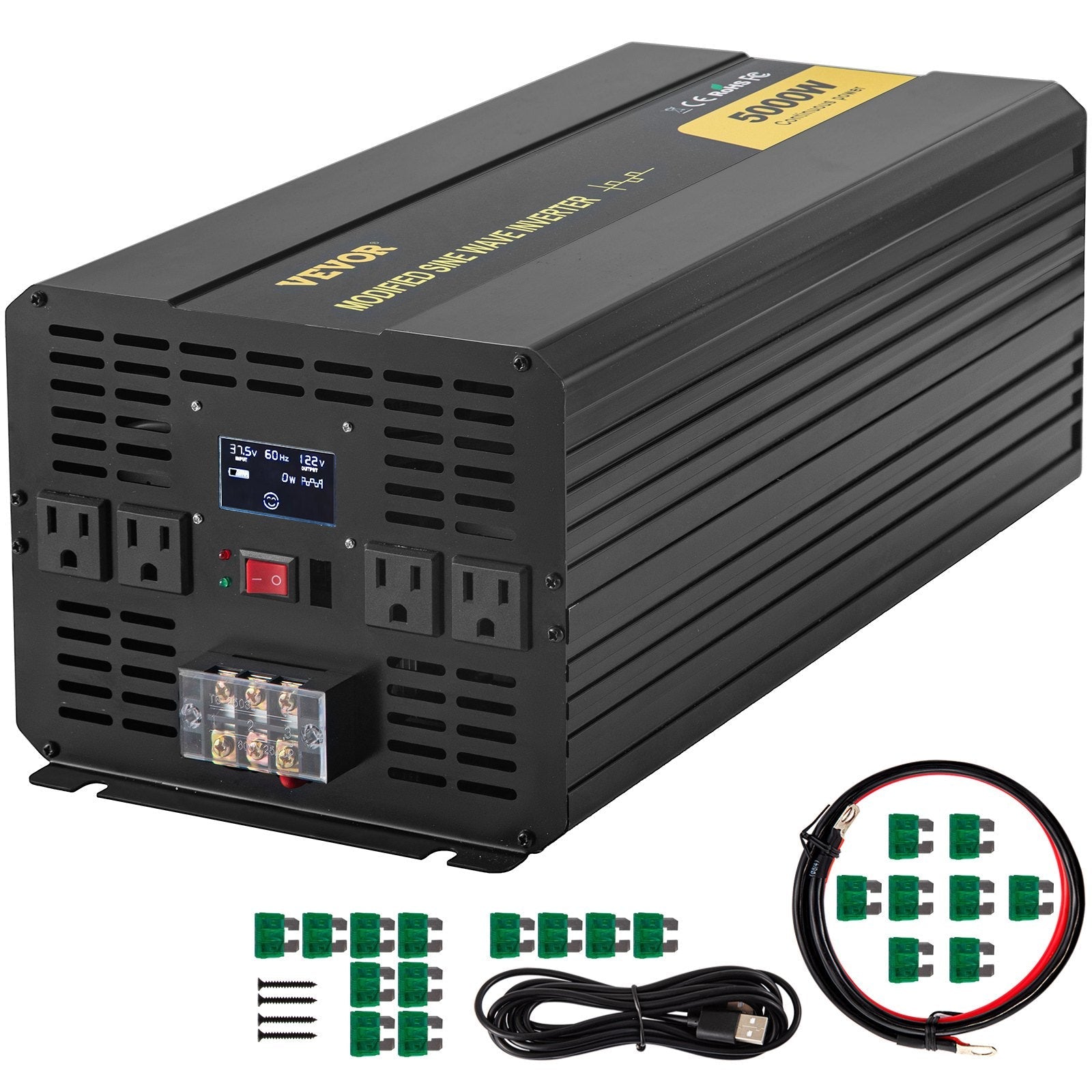 VEVOR Power Inverter, 5000W Modified Sine Wave Inverter, DC 36V to AC 120V Car Converter, with LCD Screen, Remote Controller, LED Indicator, AC Outlets Inverter for Truck RV Car Boat Travel Camping 