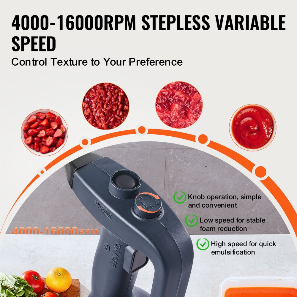 VEVOR Commercial Immersion Blender, 350W Heavy Duty Hand Mixer, 12 inch Stepless Variable Speed Mixer with Stainless Steel Blade, Multi-Purpose Portable Mixer for Soup, Sauces, Mashed Potatoes, Cream 