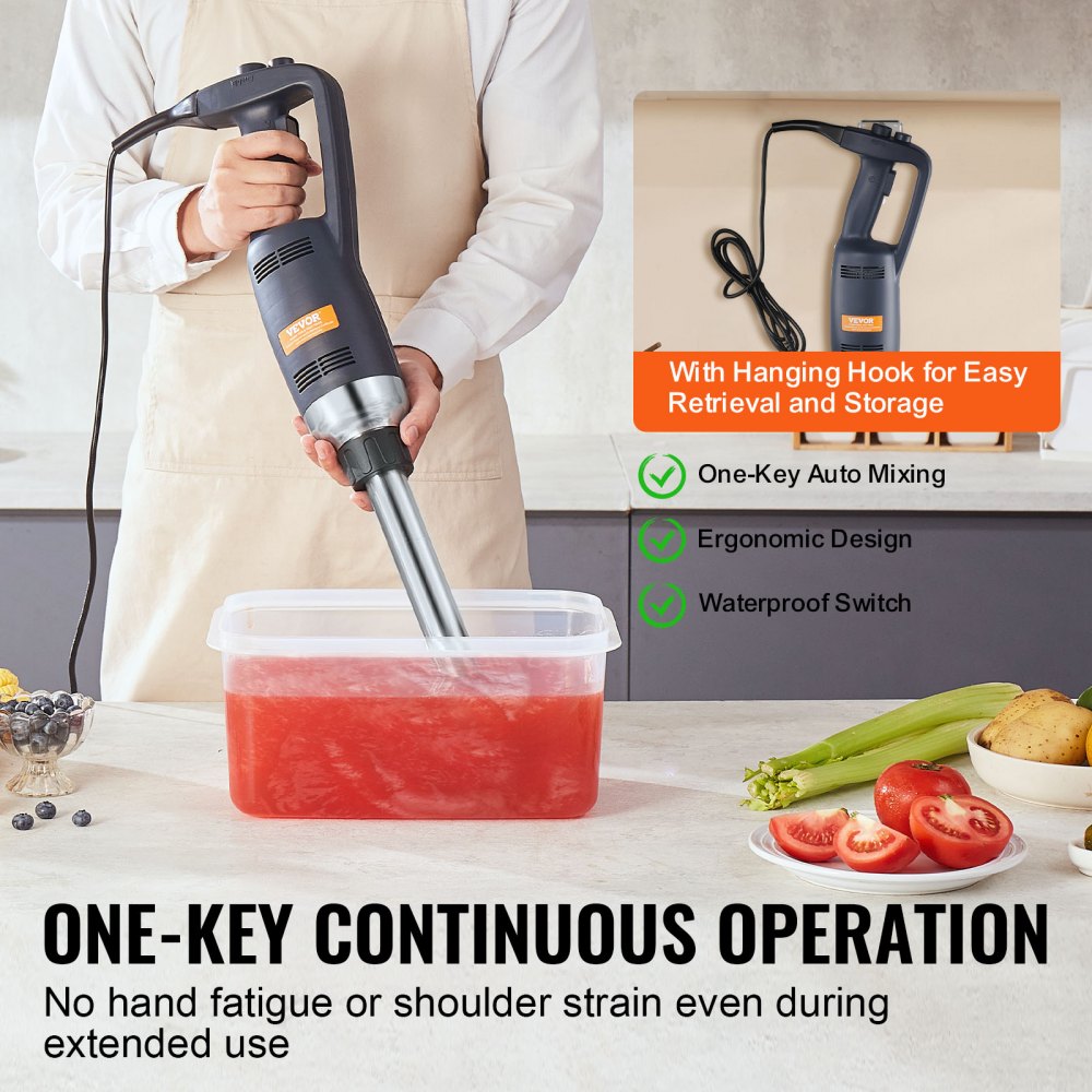 VEVOR Commercial Immersion Blender, 350W Heavy Duty Hand Mixer, 12 inch Stepless Variable Speed Mixer with Stainless Steel Blade, Multi-Purpose Portable Mixer for Soup, Sauces, Mashed Potatoes, Cream 