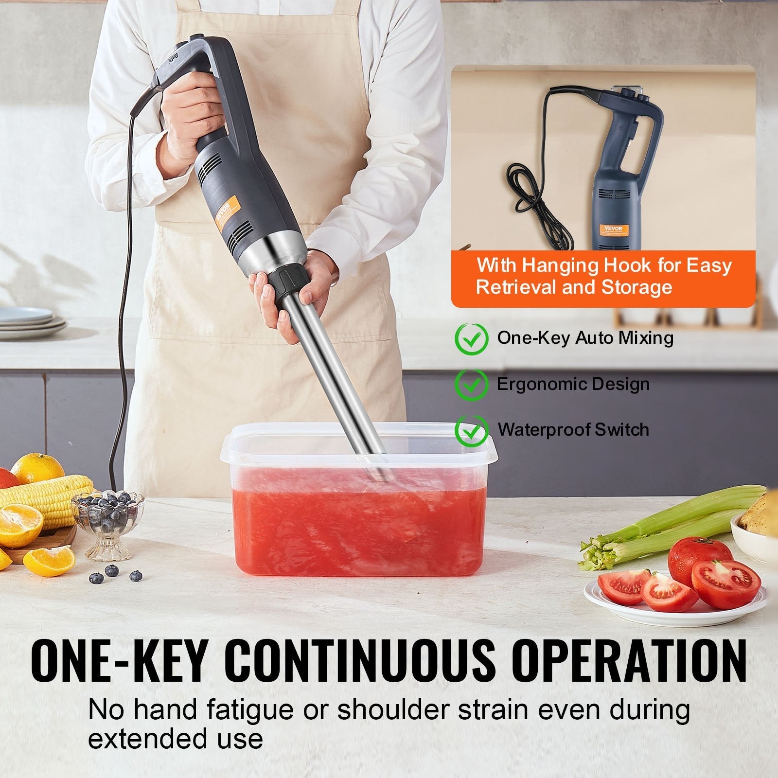 VEVOR Commercial Immersion Blender, 350W Heavy Duty Hand Mixer, 20 inch Stepless Variable Speed Mixer with Stainless Steel Blade, Multi-Purpose Portable Mixer for Soup, Sauces, Mashed Potatoes, Cream 