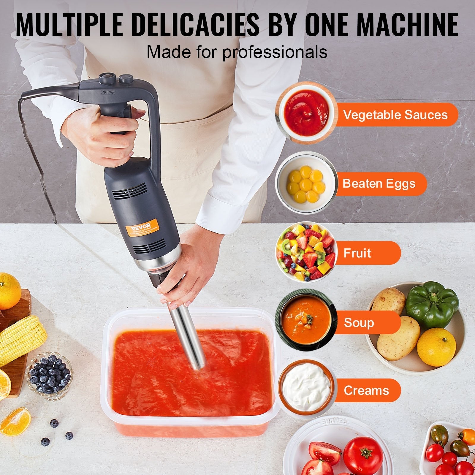 VEVOR Commercial Immersion Blender, 350W Heavy Duty Hand Mixer, 20 inch Stepless Variable Speed Mixer with Stainless Steel Blade, Multi-Purpose Portable Mixer for Soup, Sauces, Mashed Potatoes, Cream 