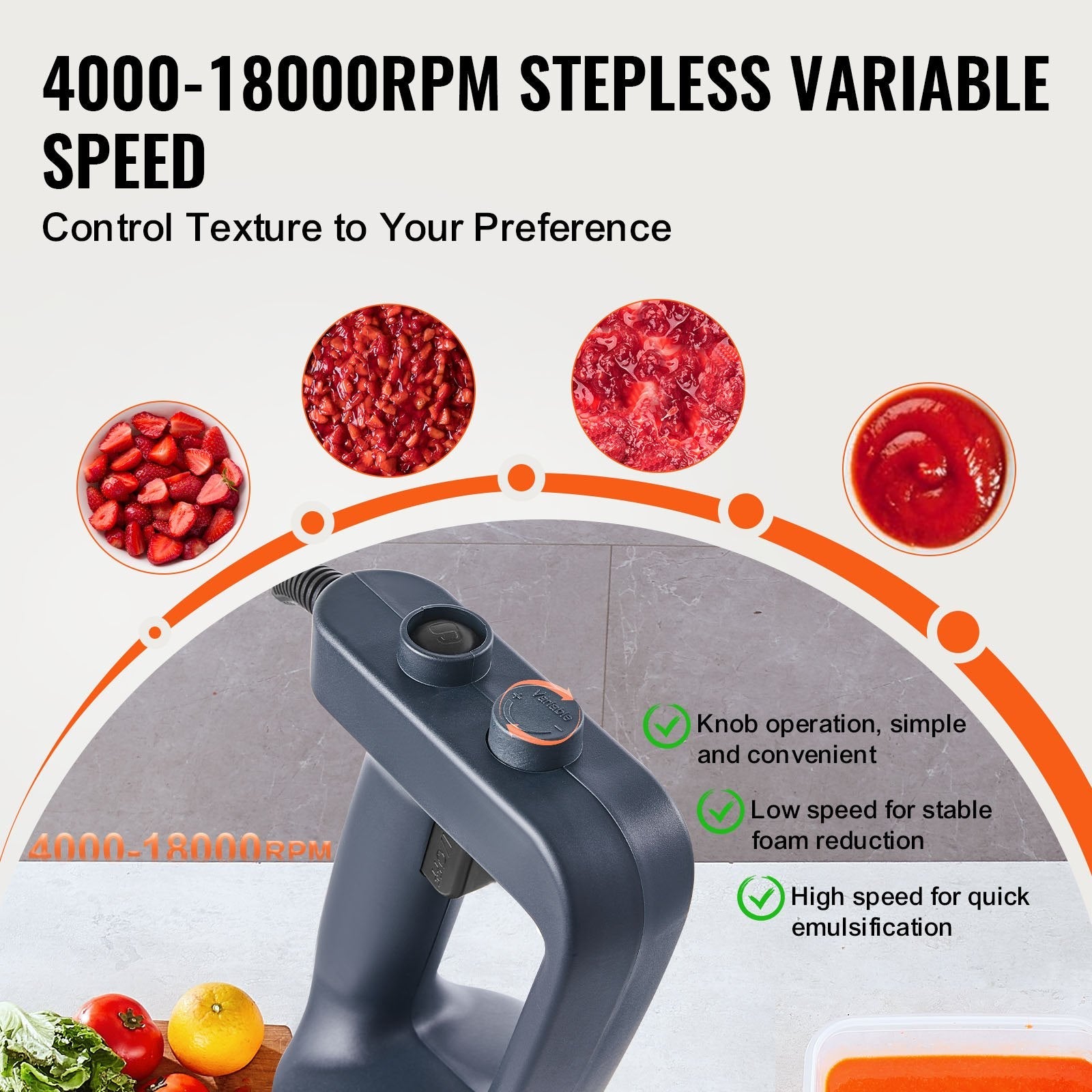 VEVOR Commercial Immersion Blender 500W Heavy Duty Hand Mixer for Soup Sauces 