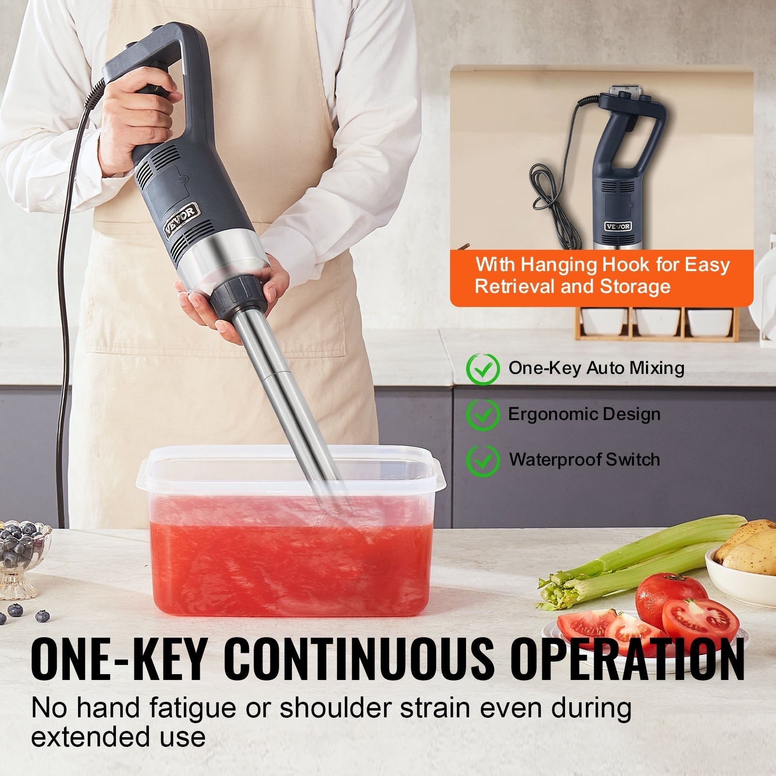 VEVOR Commercial Immersion Blender 500W Heavy Duty Hand Mixer for Soup Sauces 