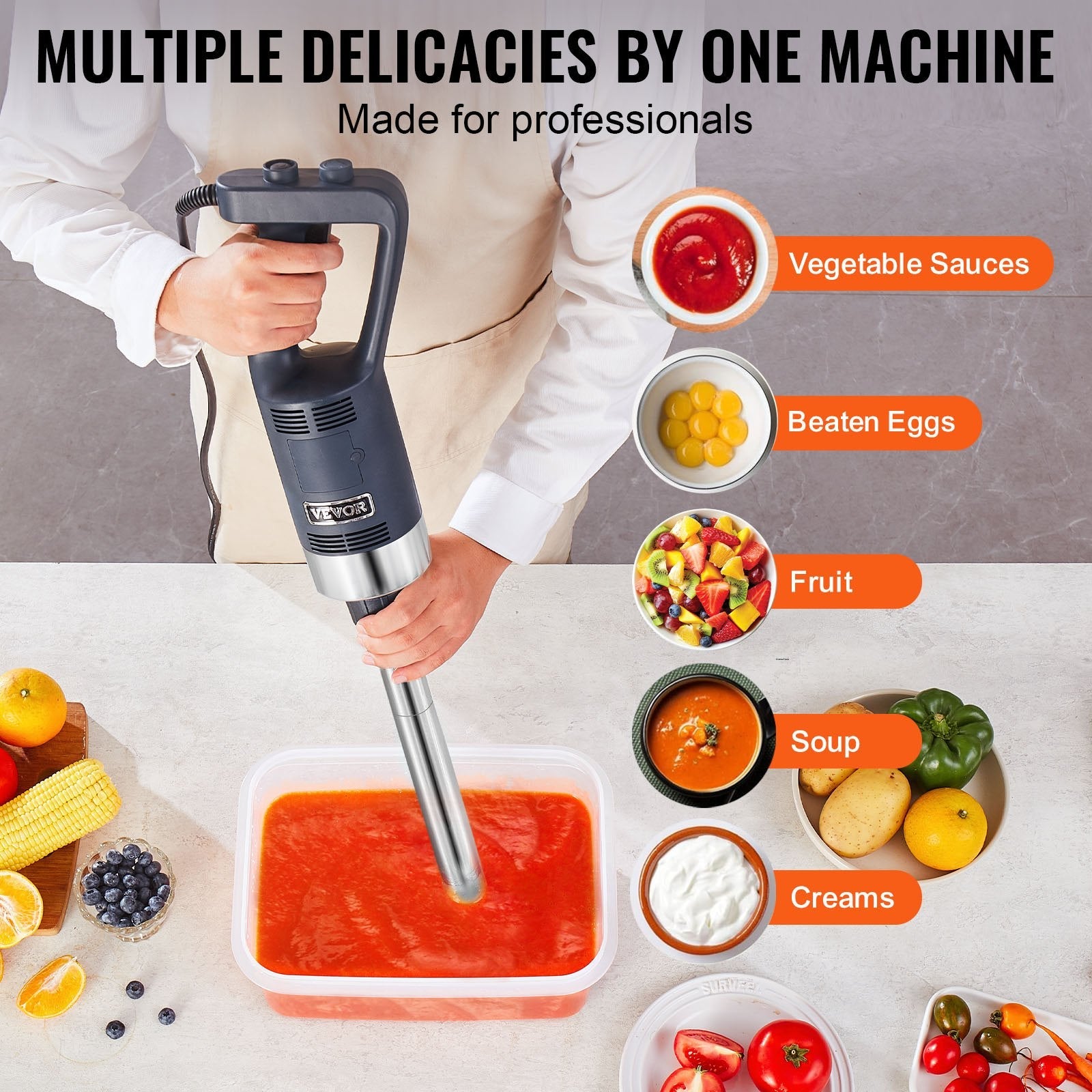 VEVOR Commercial Immersion Blender 500W Heavy Duty Hand Mixer for Soup Sauces 