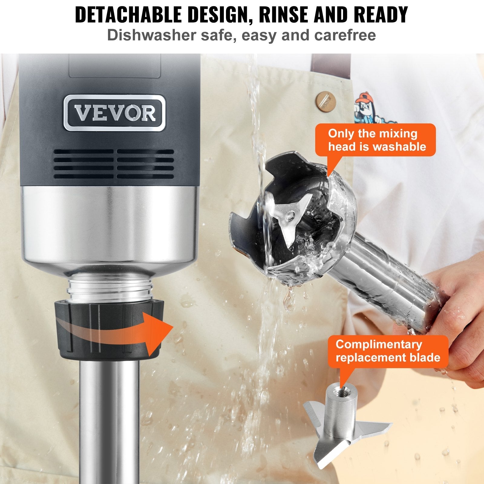 VEVOR Commercial Immersion Blender, 750W 16" Heavy Duty Hand Mixer, Variable Speed Kitchen Stick Mixer with 304 Stainless Steel Blade, Multi-Purpose Portable Mixer for Soup, Smoothie, Puree, Baby Food 