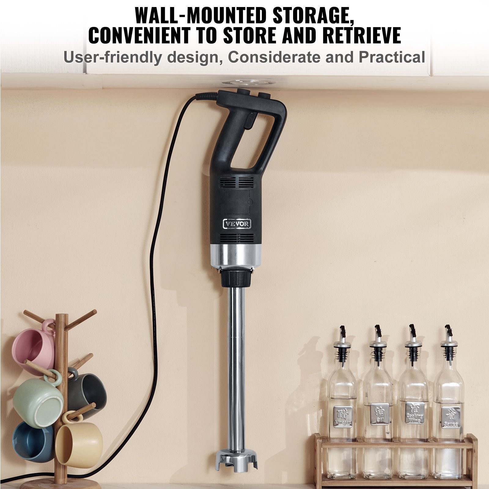 VEVOR Commercial Immersion Blender, 750W 16" Heavy Duty Hand Mixer, Variable Speed Kitchen Stick Mixer with 304 Stainless Steel Blade, Multi-Purpose Portable Mixer for Soup, Smoothie, Puree, Baby Food 