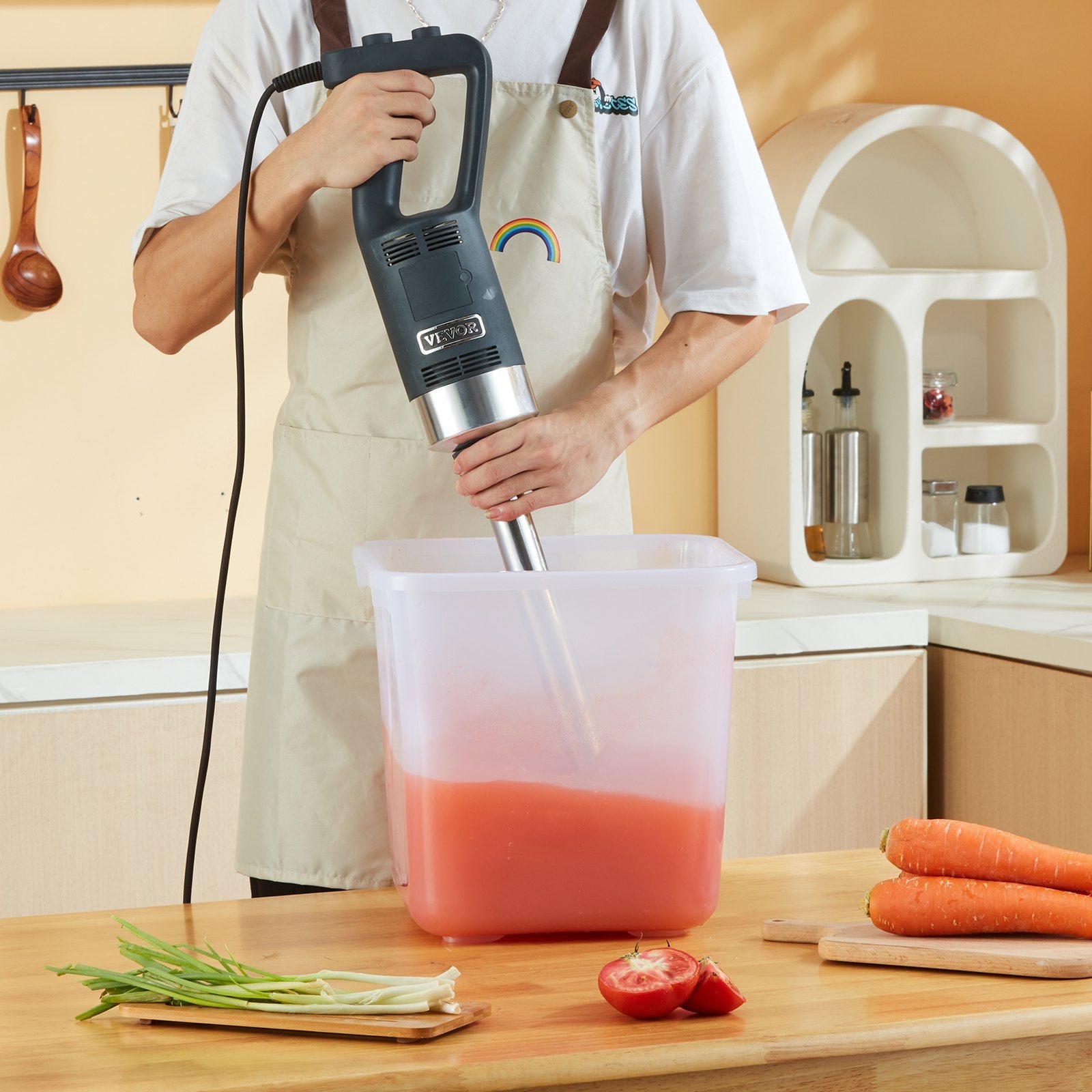 VEVOR Commercial Immersion Blender, 750W 16" Heavy Duty Hand Mixer, Variable Speed Kitchen Stick Mixer with 304 Stainless Steel Blade, Multi-Purpose Portable Mixer for Soup, Smoothie, Puree, Baby Food 