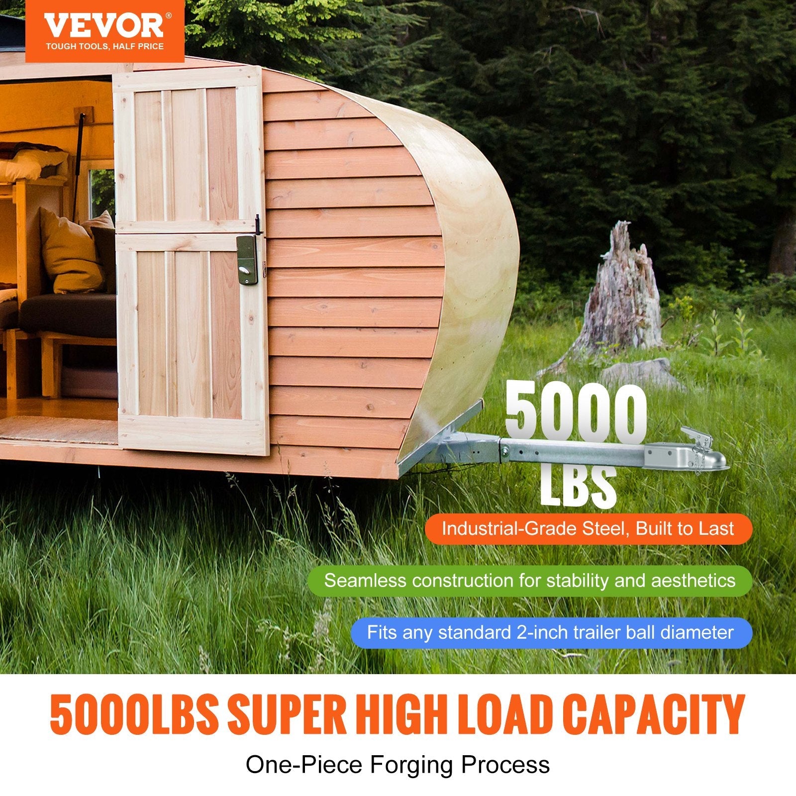 VEVOR Straight Trailer Coupler, for 2-Inch Hitch Ball, 3-Inch Channel, 5000 lbs Capacity, Heavy Duty Trailer Tongue Coupler, Ideal for Towing Station Wagons, Pickup Trucks, SUVs, Zinc Plated Surface 