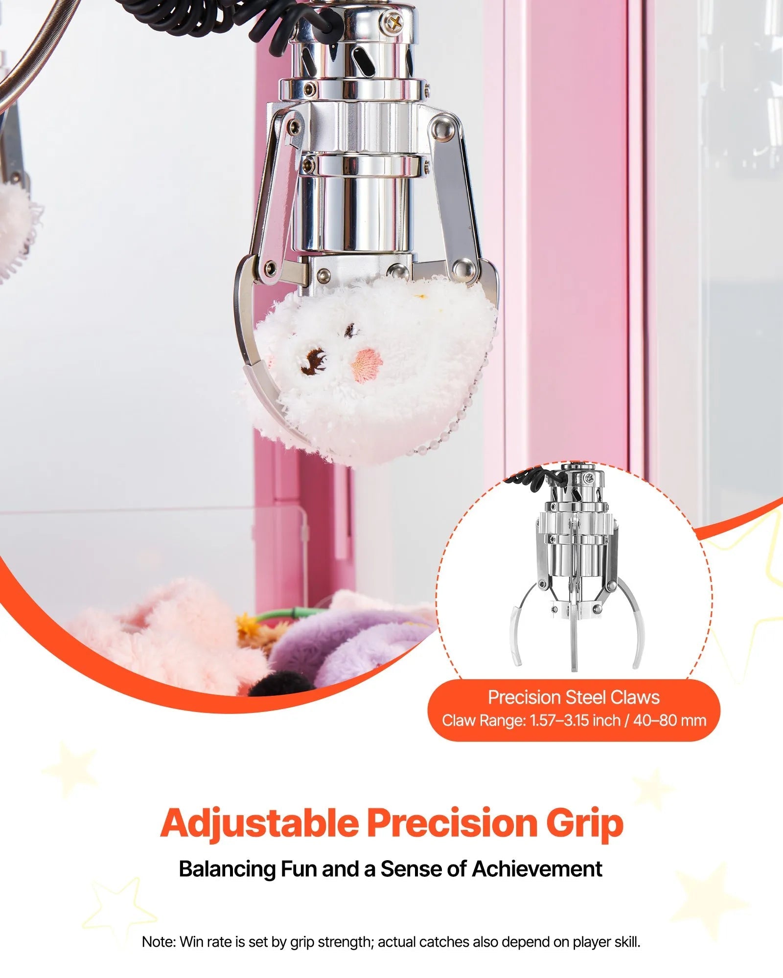 VEVOR Claw Crane Machine, Medium-Sized Arcade Game Machine with Light & Sound, Adjustable Steel Claws, Precise Toy Candy Grabber Prize Dispenser Vending Toy, for Commercial Home Parties Cinema, Pink 