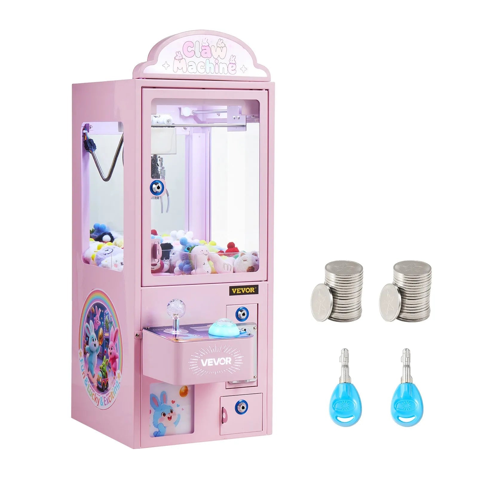 VEVOR Claw Crane Machine, Medium-Sized Arcade Game Machine with Light & Sound, Adjustable Steel Claws, Precise Toy Candy Grabber Prize Dispenser Vending Toy, for Commercial Home Parties Cinema, Pink 