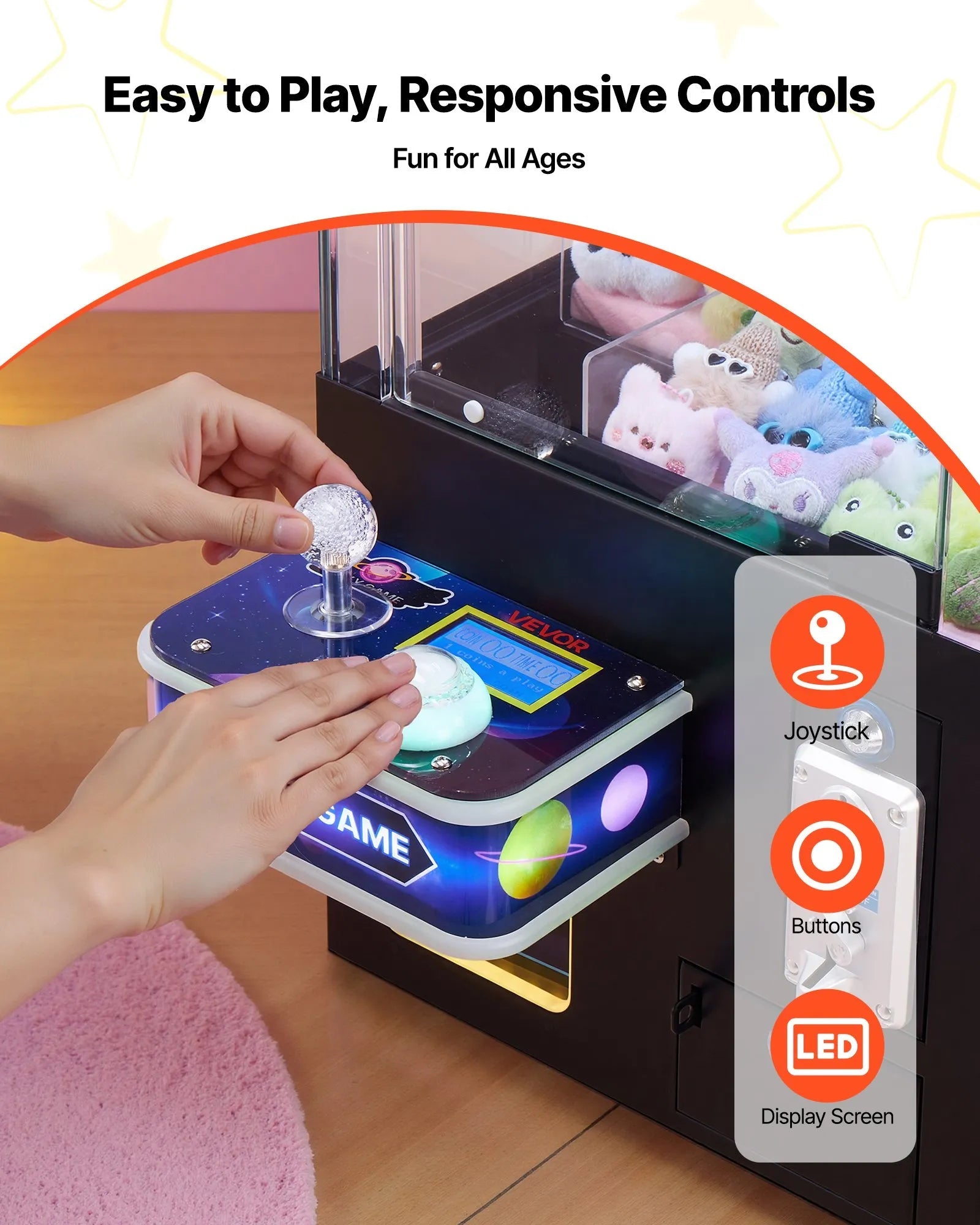 VEVOR Claw Crane Machine, Medium-Sized Arcade Game Machine with Light & Sound, Adjustable Steel Claws, Precise Toy Candy Grabber Prize Dispenser Vending Toy, for Commercial Home Cinema, Black Purple 