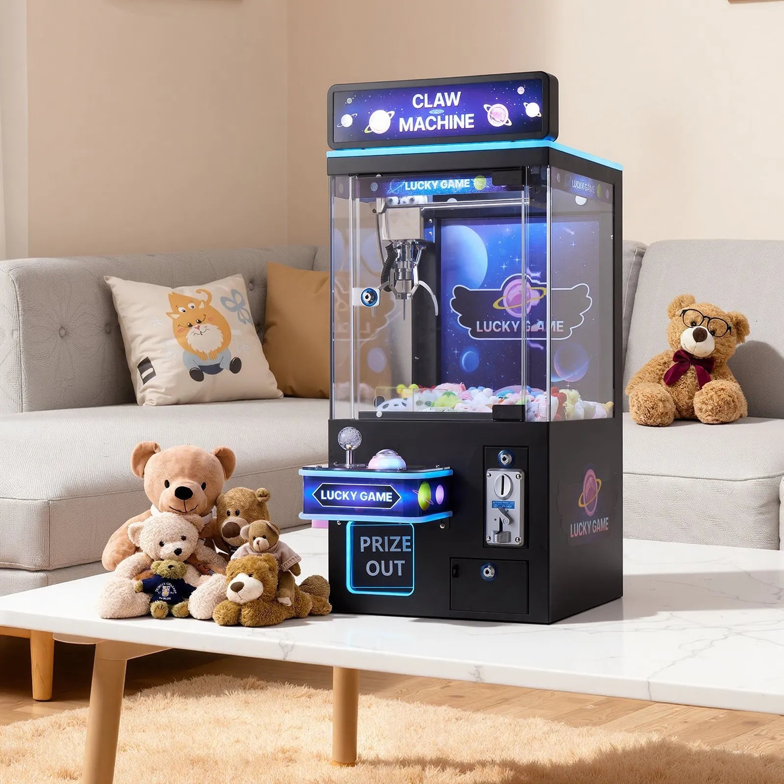 VEVOR Claw Crane Machine, Medium-Sized Arcade Game Machine with Light & Sound, Adjustable Steel Claws, Precise Toy Candy Grabber Prize Dispenser Vending Toy, for Commercial Home Cinema, Black Purple 