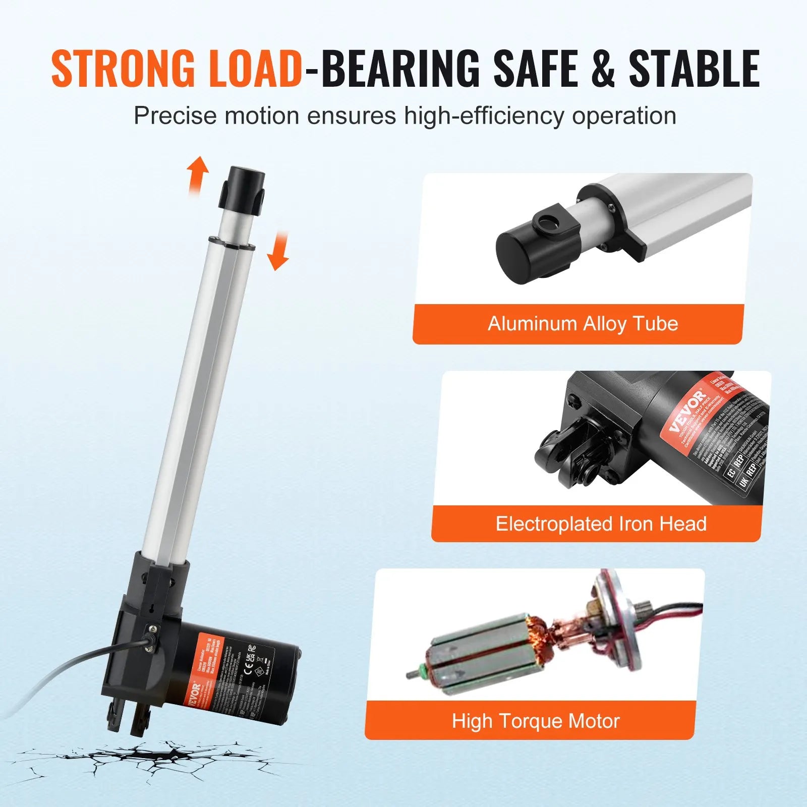 VEVOR Linear Actuator 12V, 10 Inch Heavy Duty 1320lbs/6000N Linear Actuator, 0.19"/s Linear Motion Actuator with Mounting Bracket & IP44 Protection for Electric Door Industrial Machinery Vessels Cargo