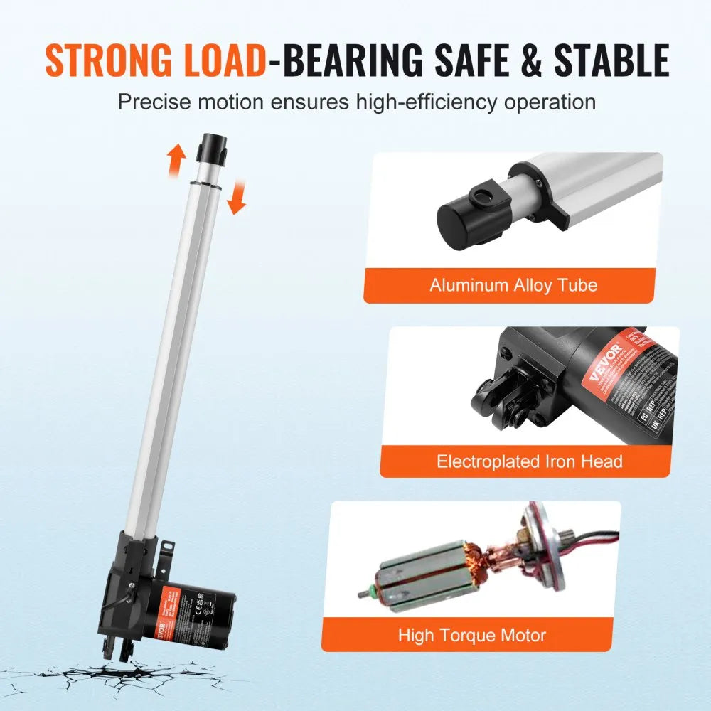 VEVOR Linear Actuator 12V, 16 Inch Heavy Duty 1320lbs /6000N Linear Actuator, 0.19"/s Linear Motion Actuator with Mounting Bracket & IP44 Protection for Electric Door Industrial Machinery Vessels Cargo
