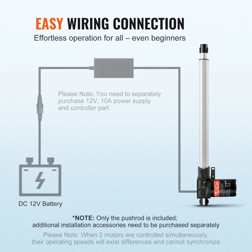 VEVOR Linear Actuator 12V, 16 Inch Heavy Duty 1320lbs /6000N Linear Actuator, 0.19"/s Linear Motion Actuator with Mounting Bracket & IP44 Protection for Electric Door Industrial Machinery Vessels Cargo