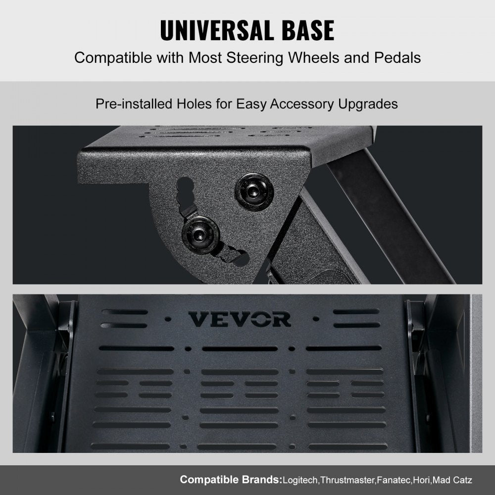 VEVOR Pre-installed Steering Racing Wheel Stand, Universal Base Fit for Logitech/Thrustmaster/Fanatec, Multi-Position Adjustable Driving Simulator, Comfortable PVC Leather Integrated Cockpit w/ Wheels 