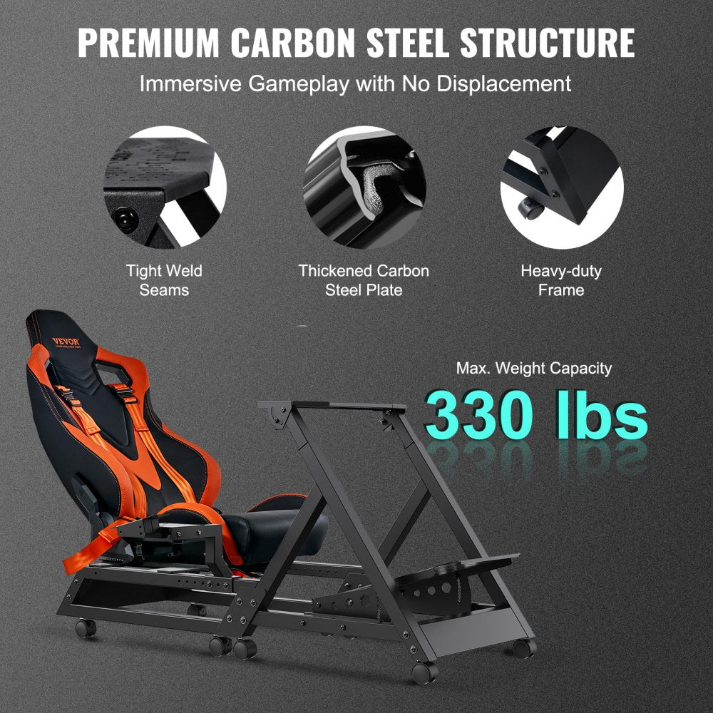 VEVOR Pre-installed Steering Racing Wheel Stand, Universal Base Fit for Logitech/Thrustmaster/Fanatec, Multi-Position Adjustable Driving Simulator, Comfortable PVC Leather Integrated Cockpit w/ Wheels 