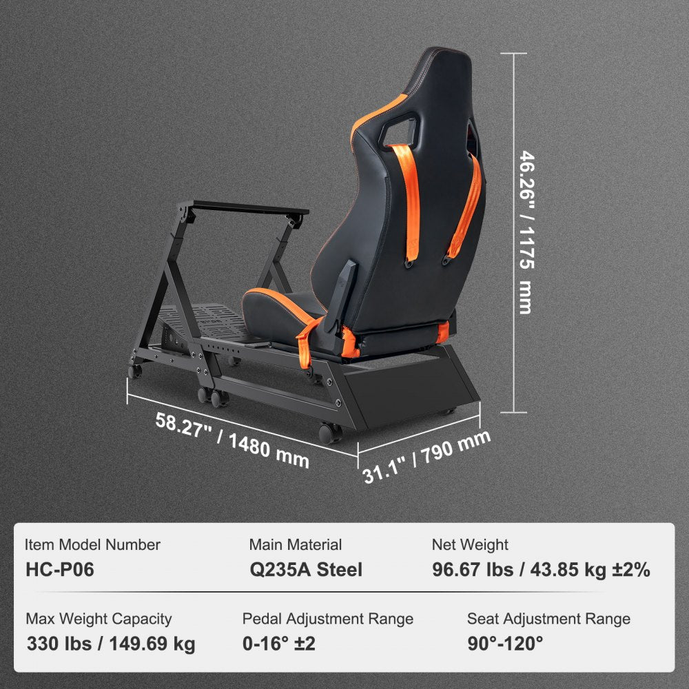 VEVOR Pre-installed Steering Racing Wheel Stand, Universal Base Fit for Logitech/Thrustmaster/Fanatec, Multi-Position Adjustable Driving Simulator, Comfortable PVC Leather Integrated Cockpit w/ Wheels 